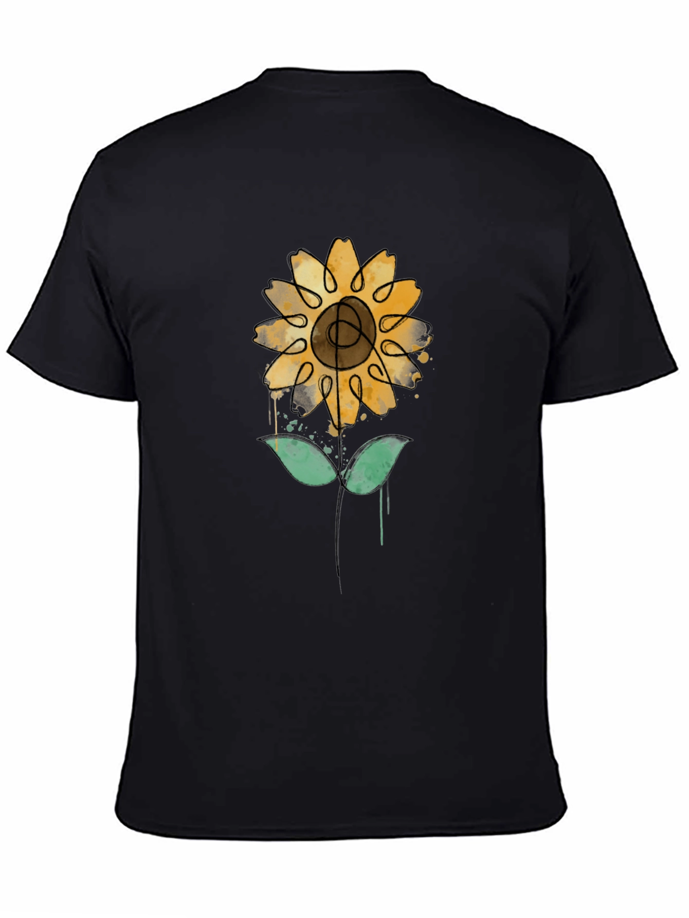 Sunflower Art Print Black Tee