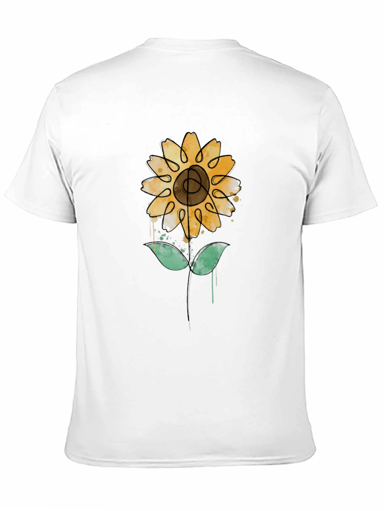 Sunflower Art Print Black Tee