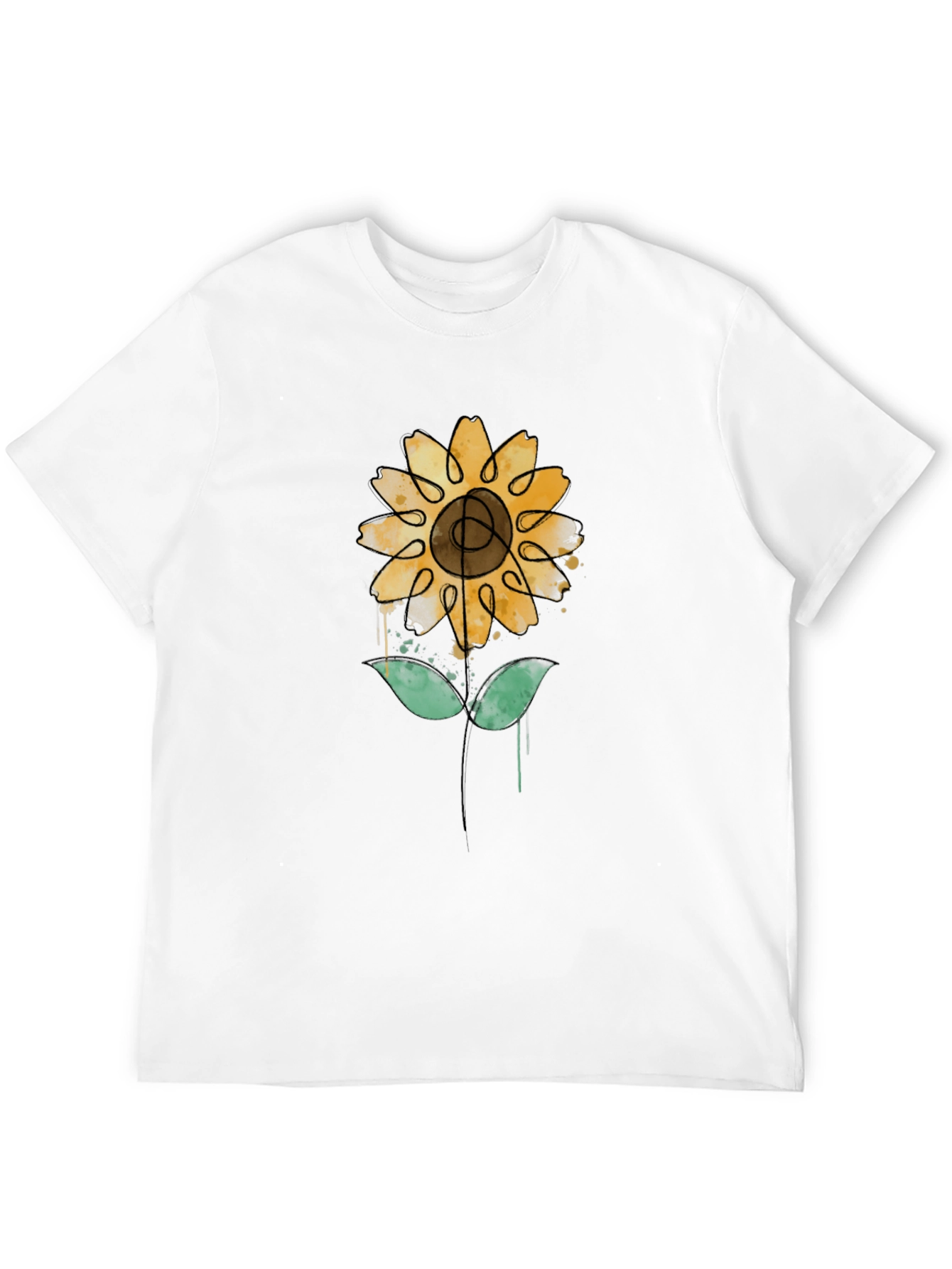 Sunflower Art Print Black Tee