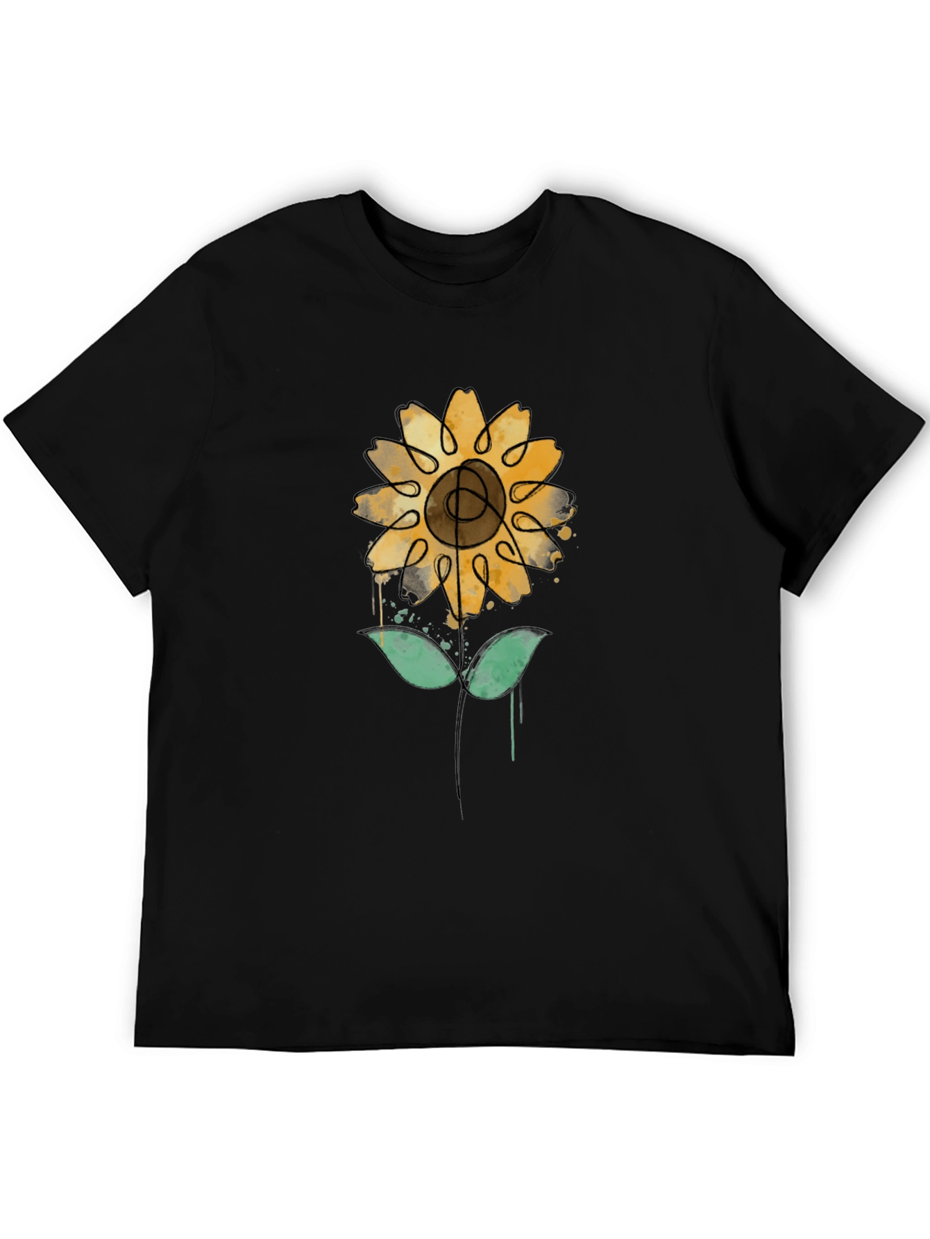 Sunflower Art Print Black Tee