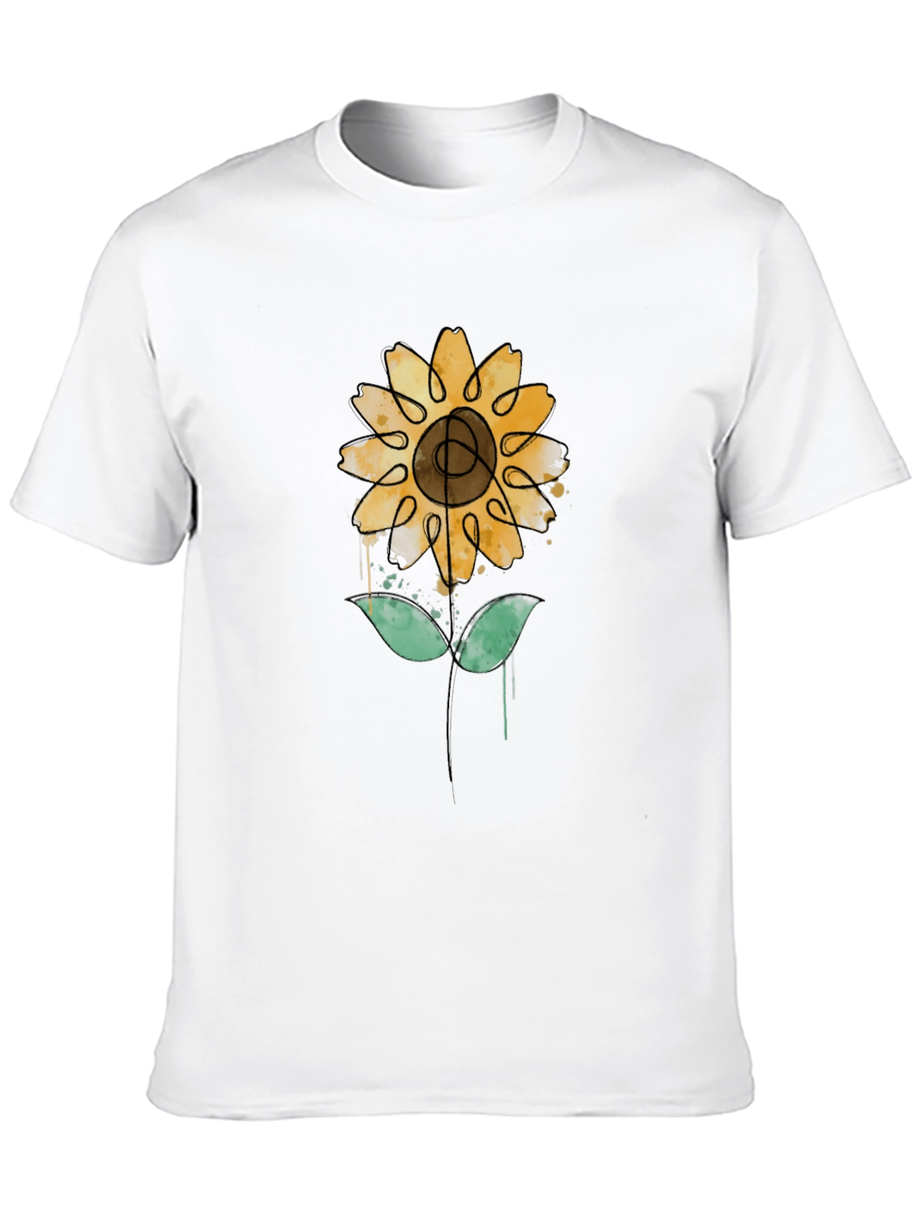 Sunflower Art Print Black Tee