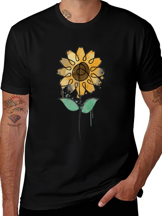 Sunflower Art Print Black Tee
