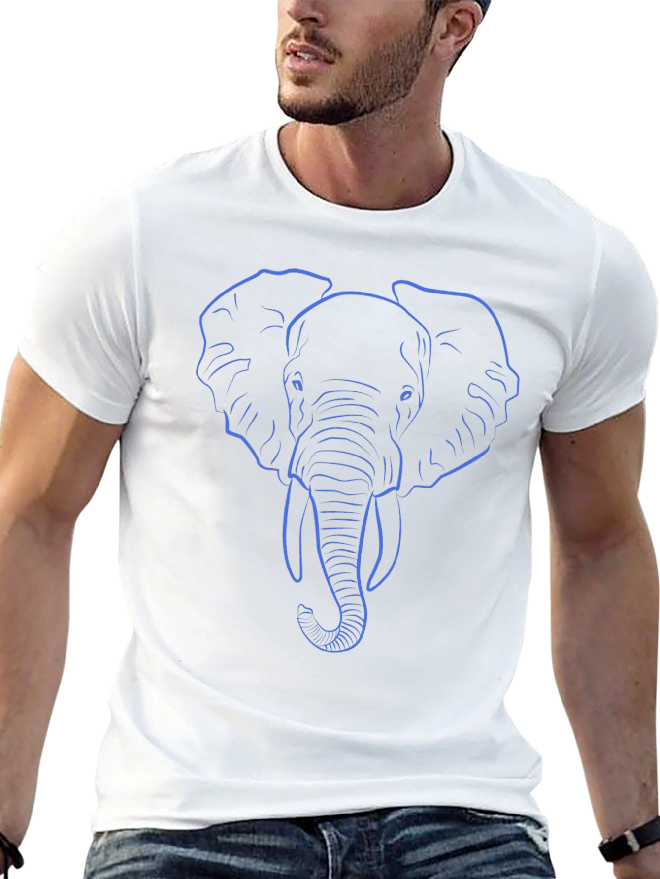 Elephant Outline Graphic T-Shirt - Casual Black Tee