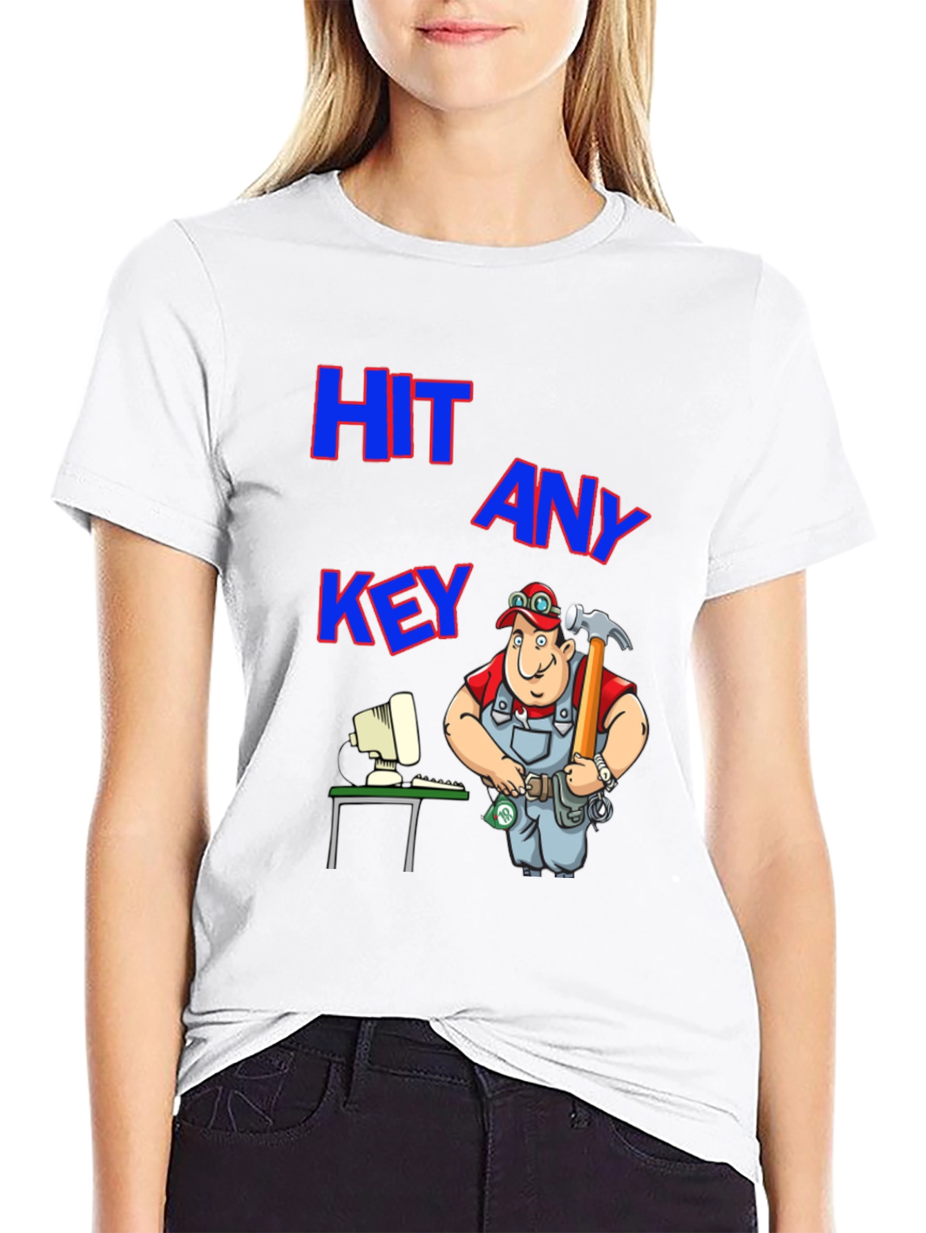 Hit Any Key T-Shirt: Funny Computer Repairman Tee