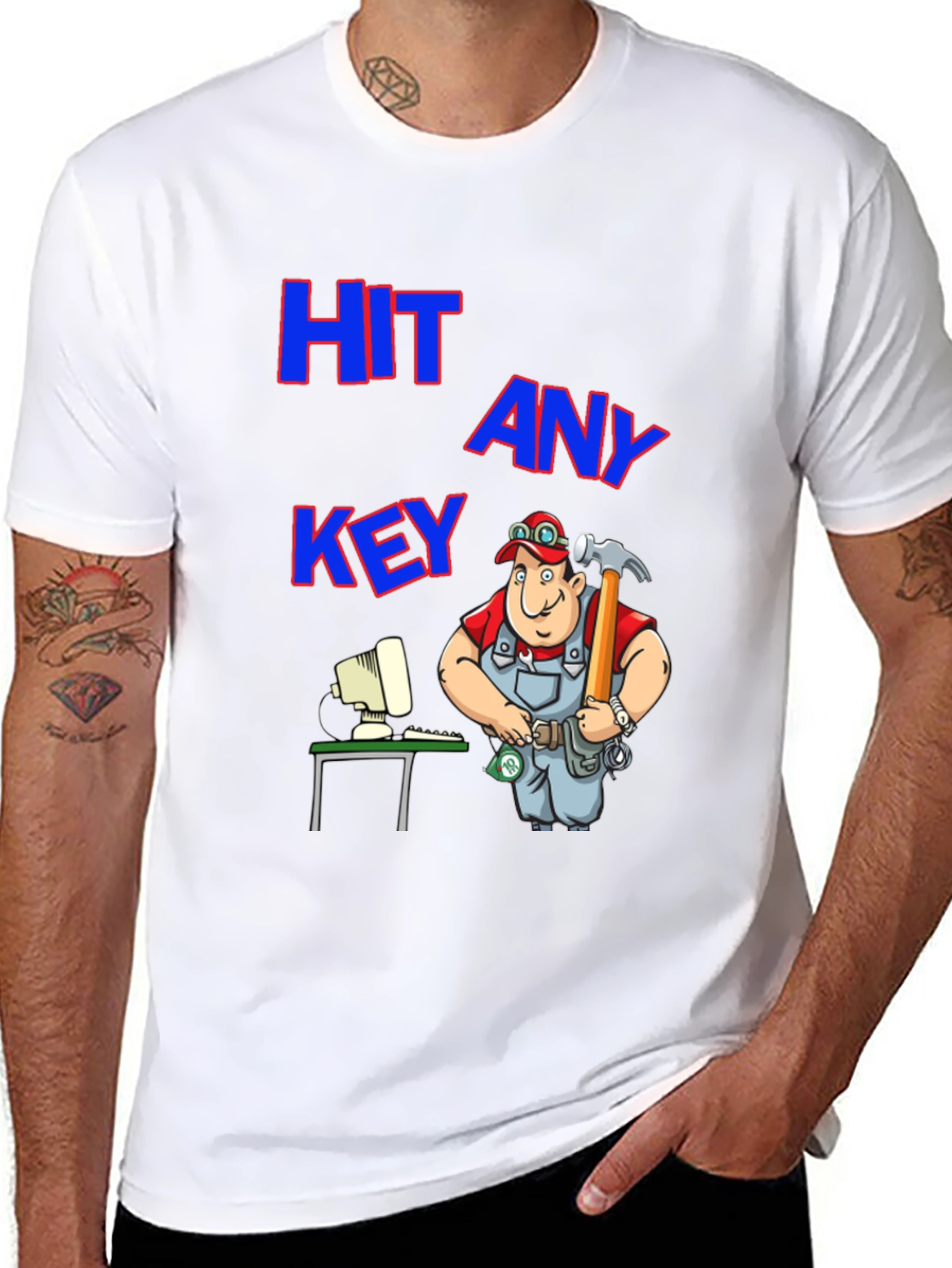 Hit Any Key T-Shirt: Funny Computer Repairman Tee