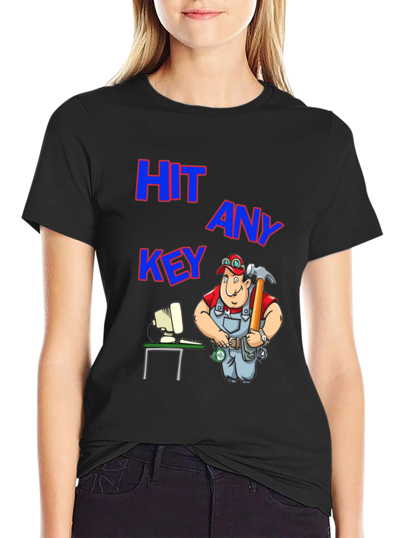 Hit Any Key T-Shirt: Funny Computer Repairman Tee