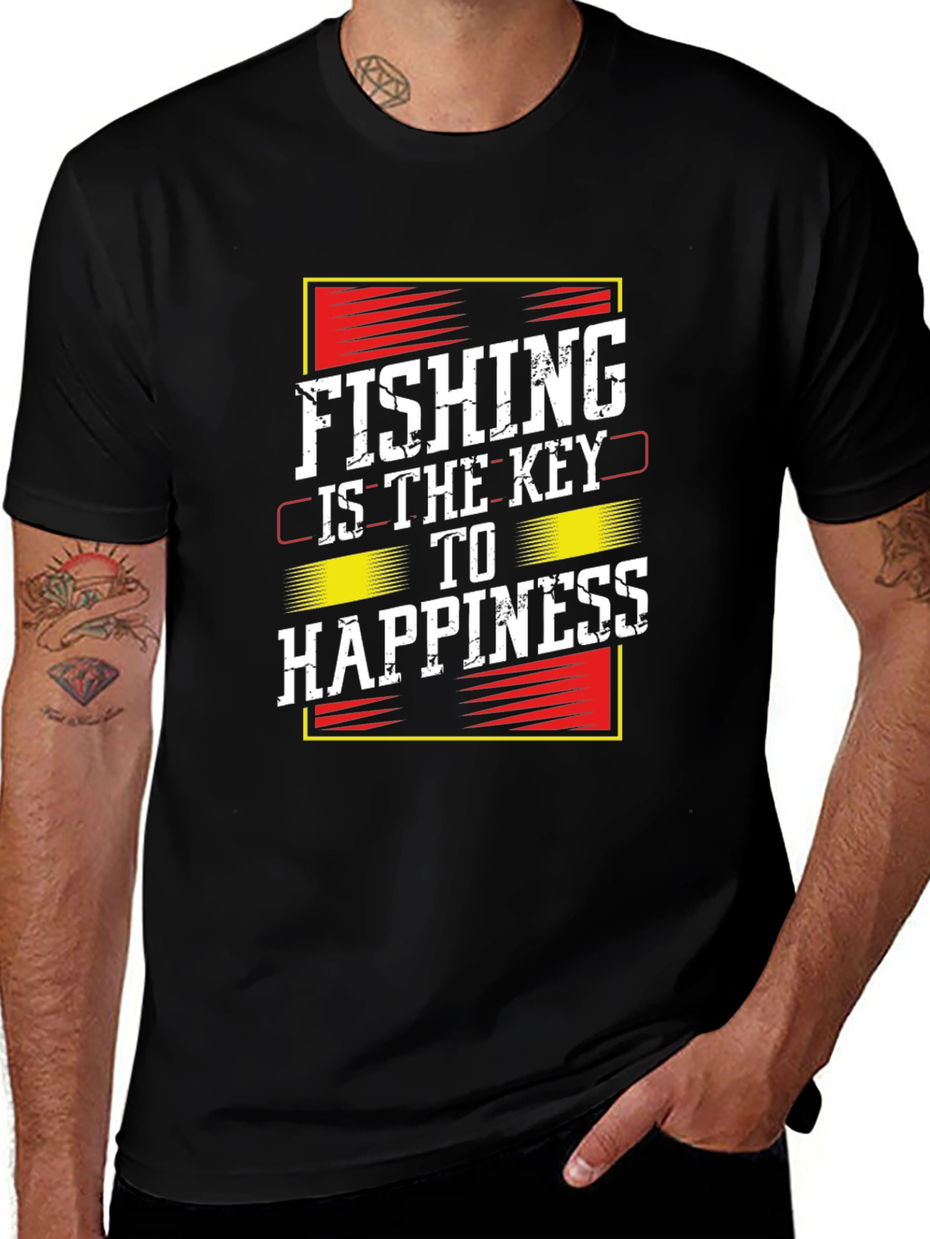 Fishing Is Key T-Shirt - Black Graphic Print