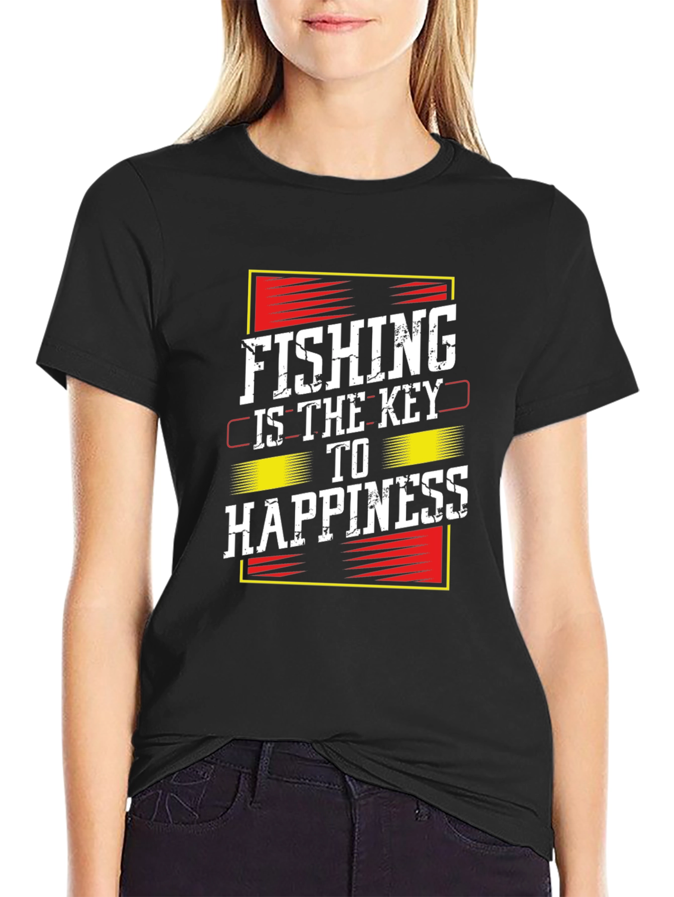 Fishing Is Key T-Shirt - Black Graphic Print