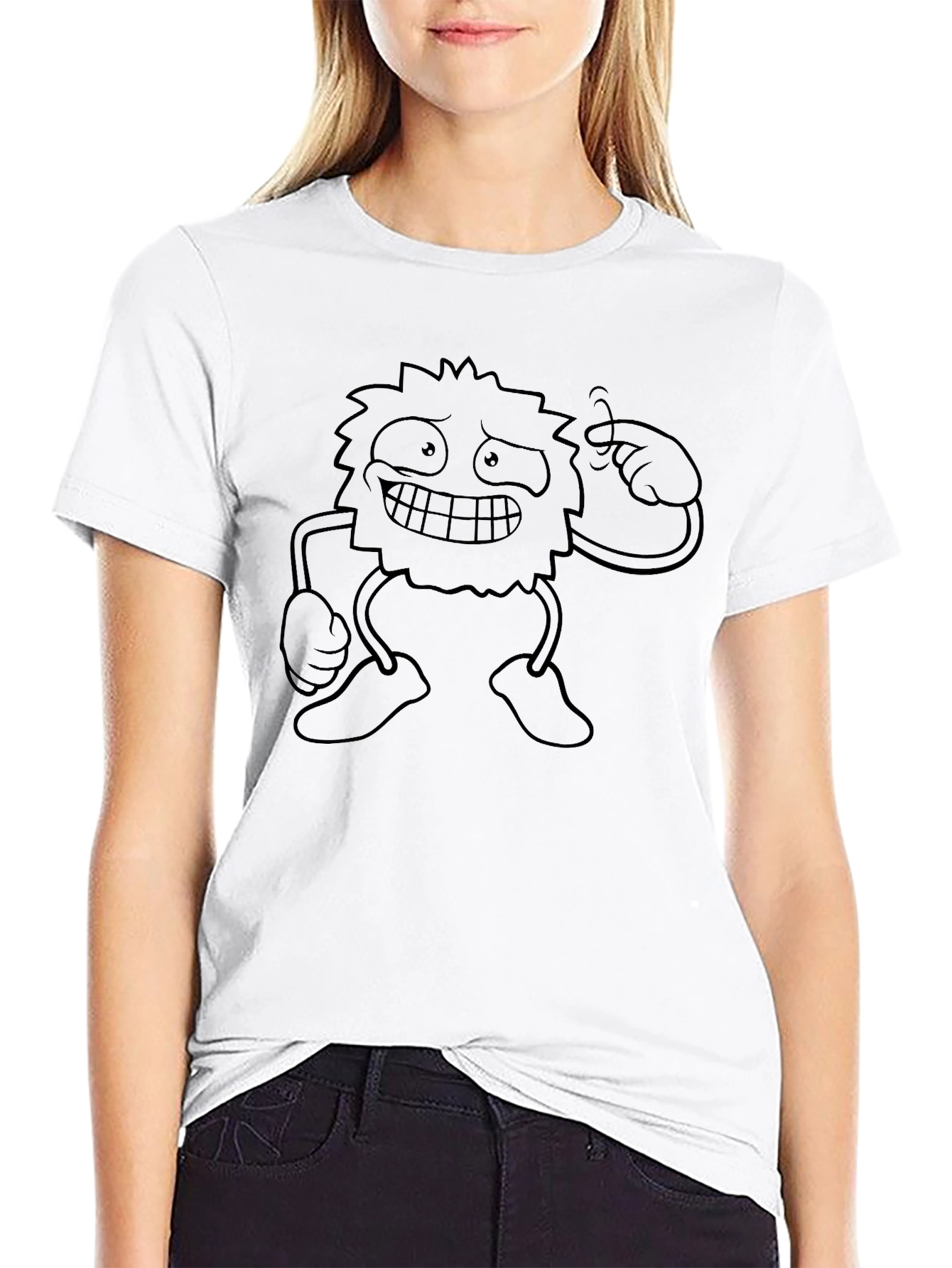Black T-Shirt with Cartoon Monster Graphic