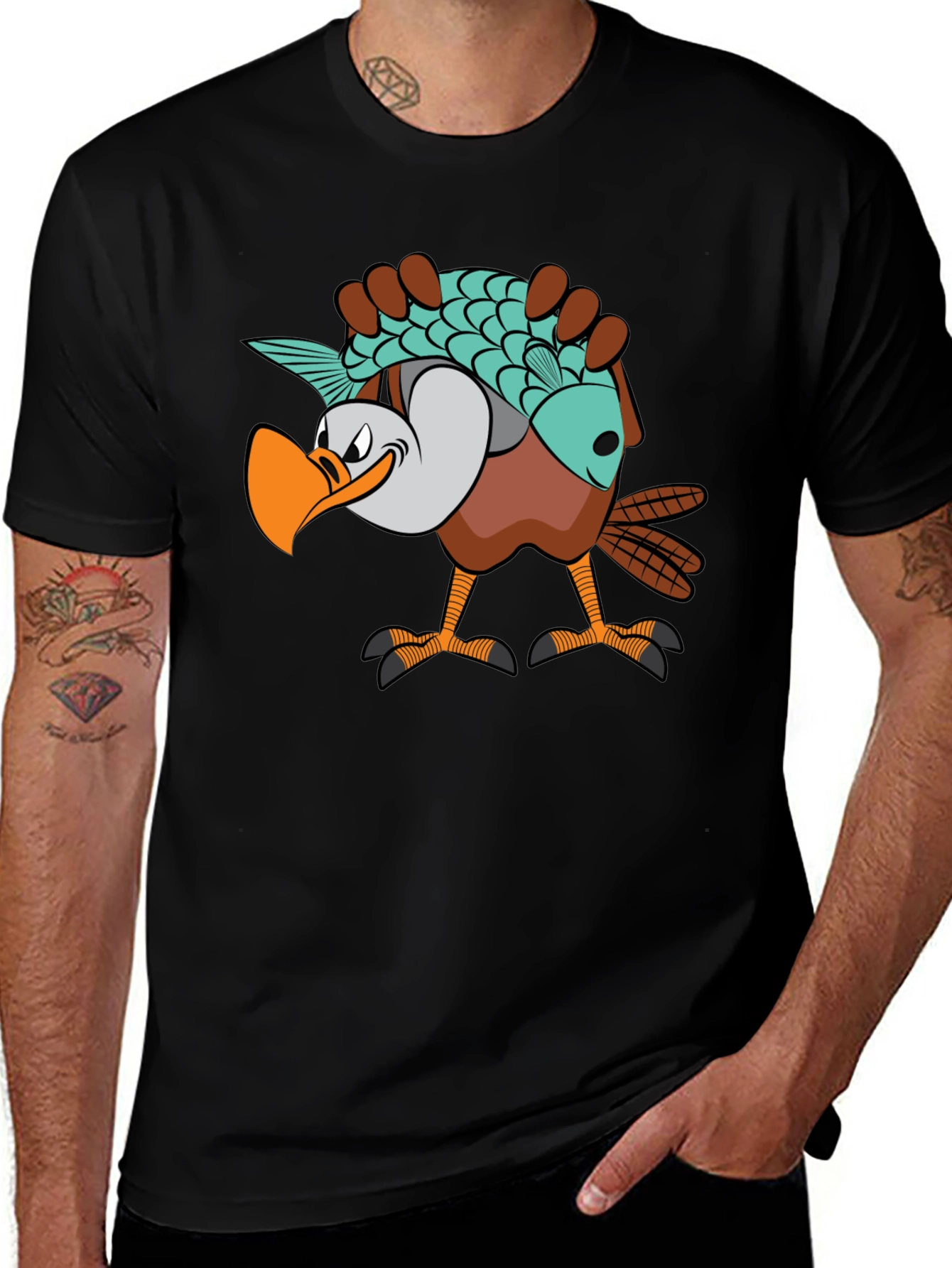 Funny Eagle Carrying Fish Graphic T-Shirt