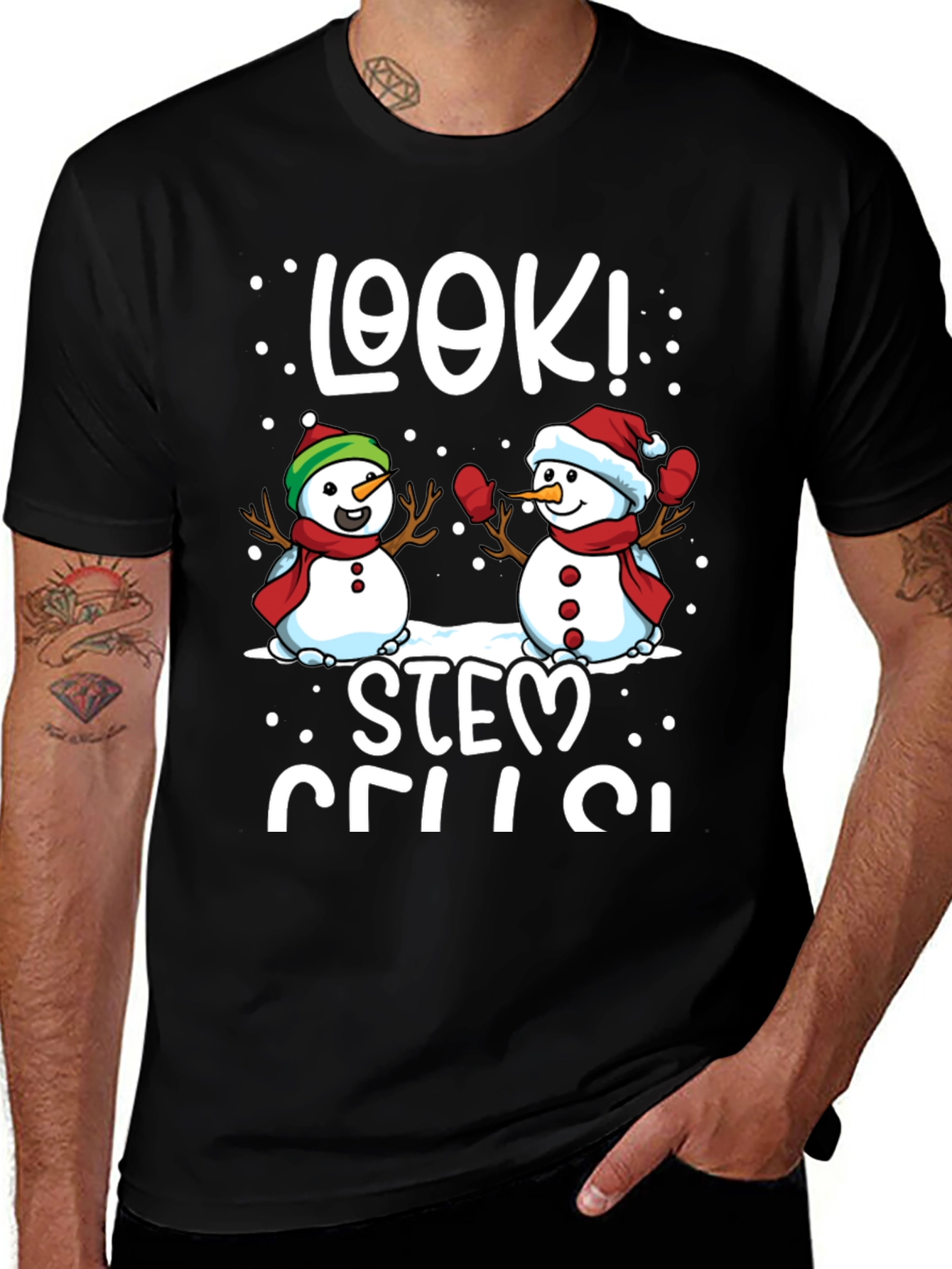 STEM Cells Snowmen Black T-Shirt
