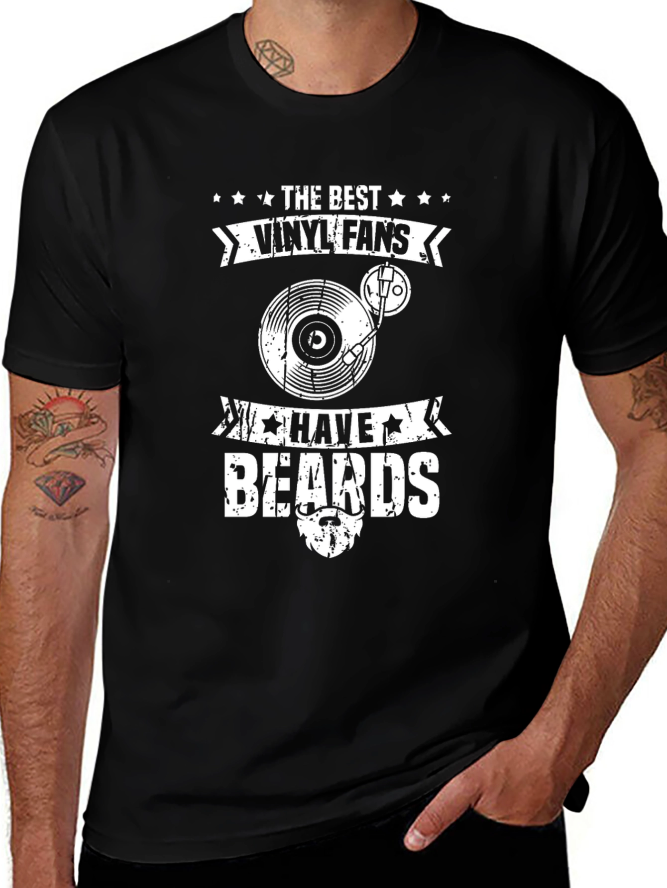 Vinyl Fans with Beards Graphic T-Shirt