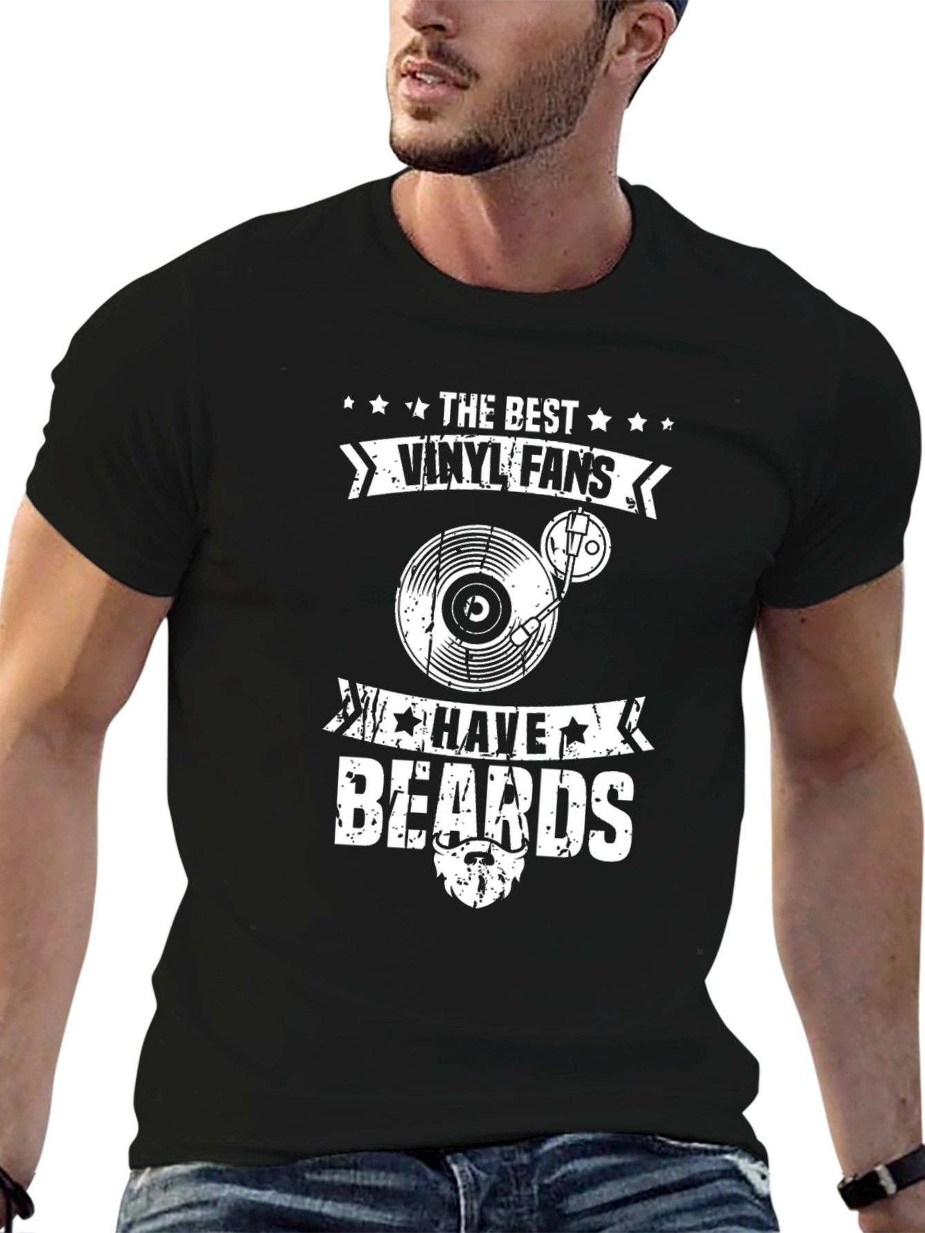 Vinyl Fans with Beards Graphic T-Shirt