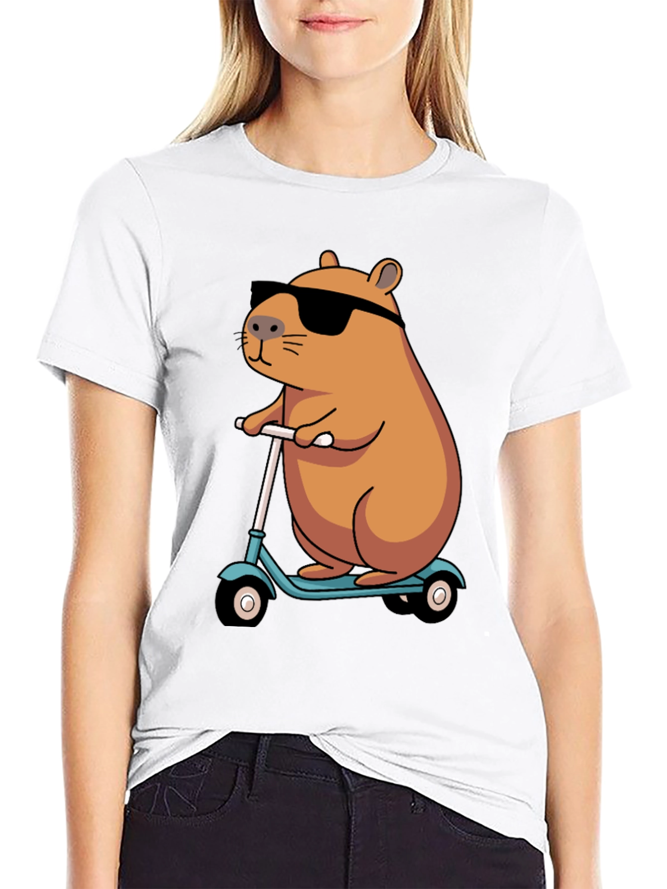 Cool Capybara Scooter Ride Graphic T-Shirt
