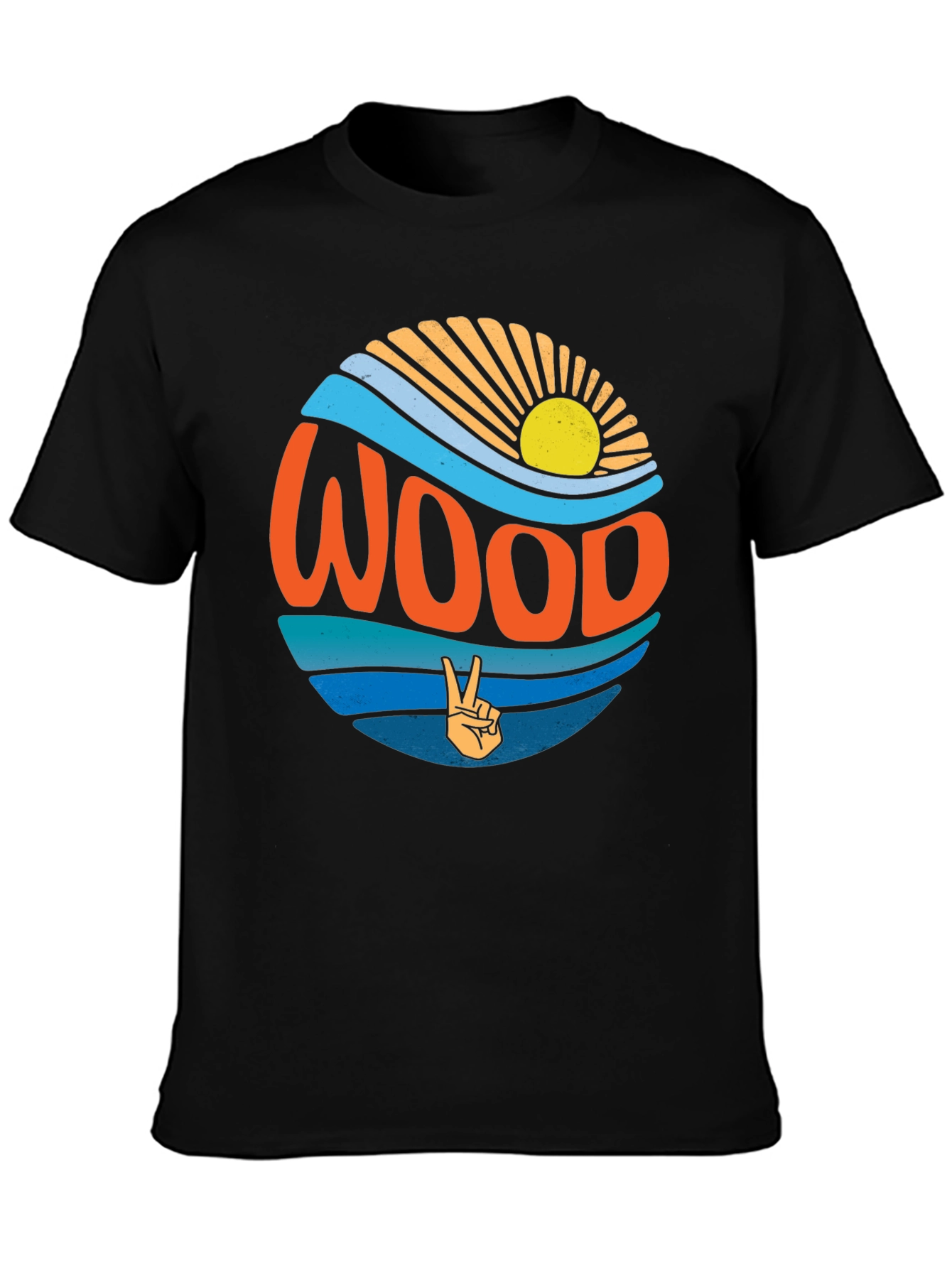 Retro WOOD Graphic T-Shirt - Peace & Waves