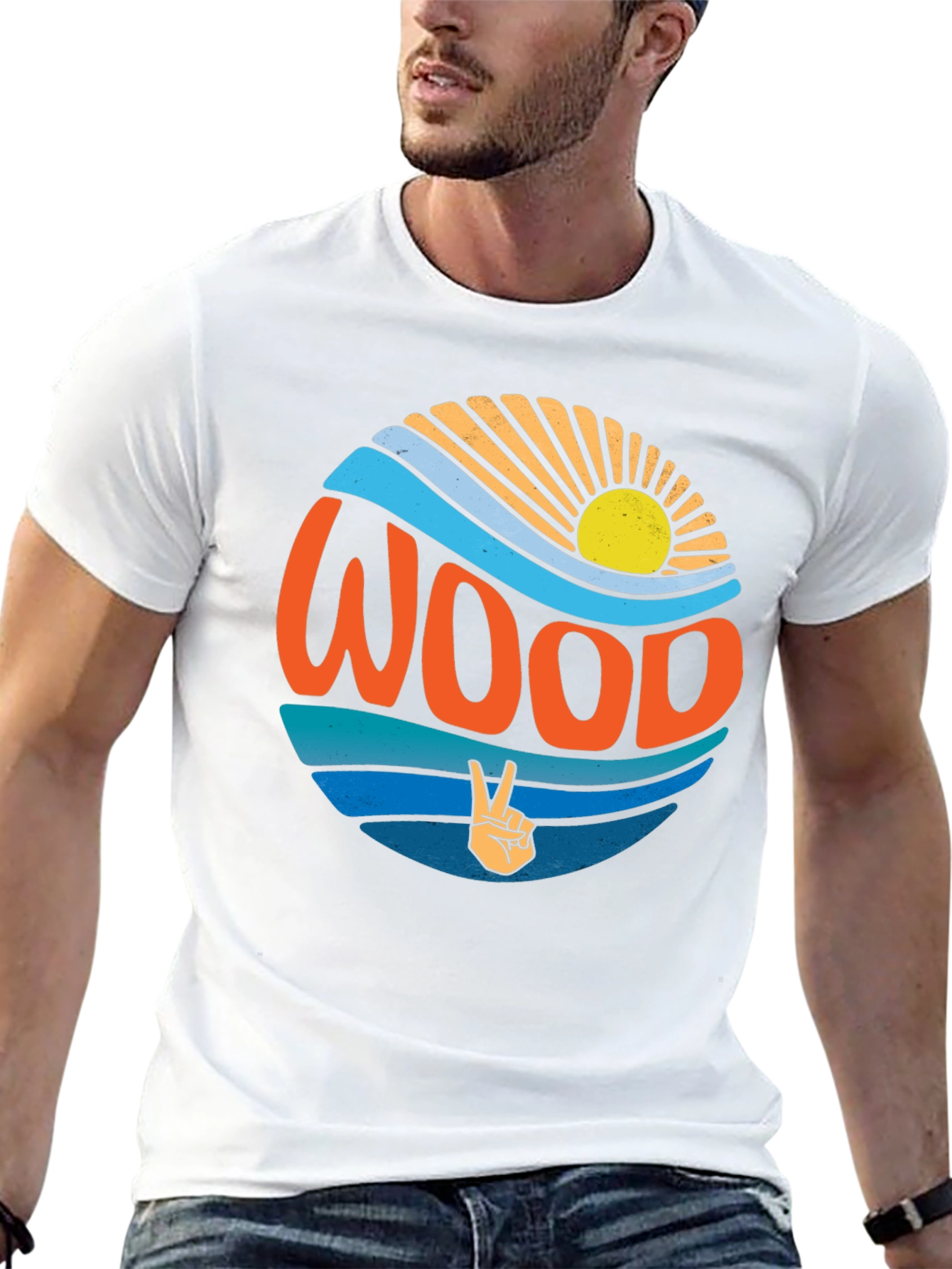 Retro WOOD Graphic T-Shirt - Peace & Waves