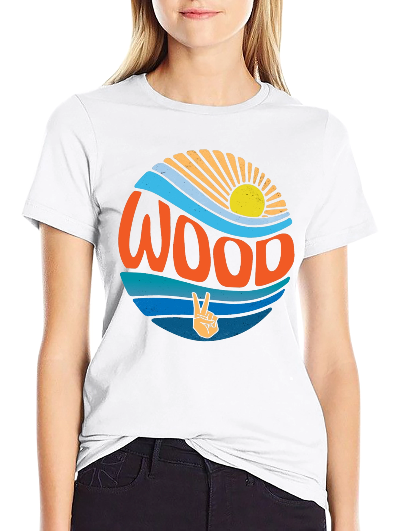 Retro WOOD Graphic T-Shirt - Peace & Waves