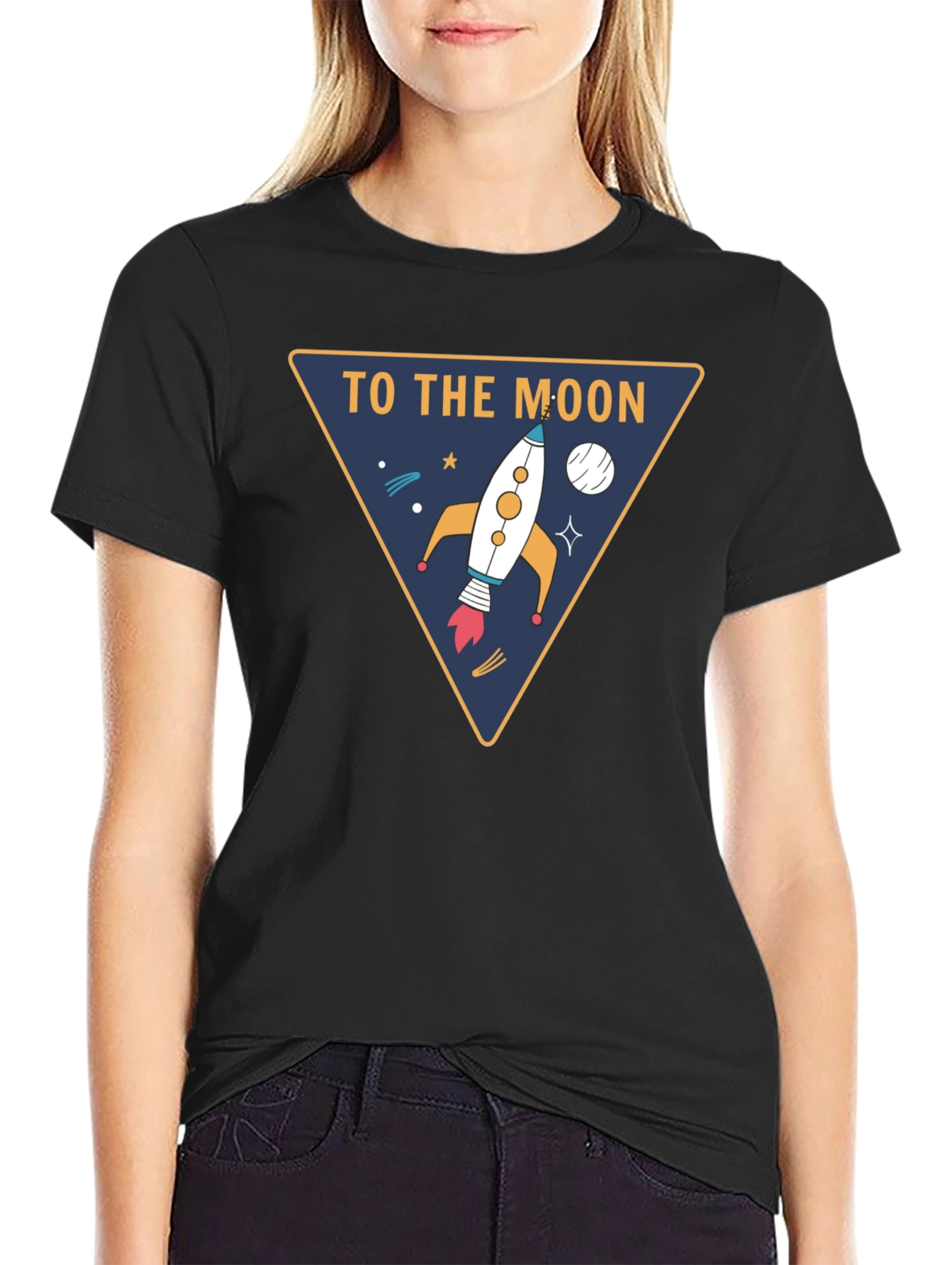 To The Moon Rocket T-Shirt - Black Tee