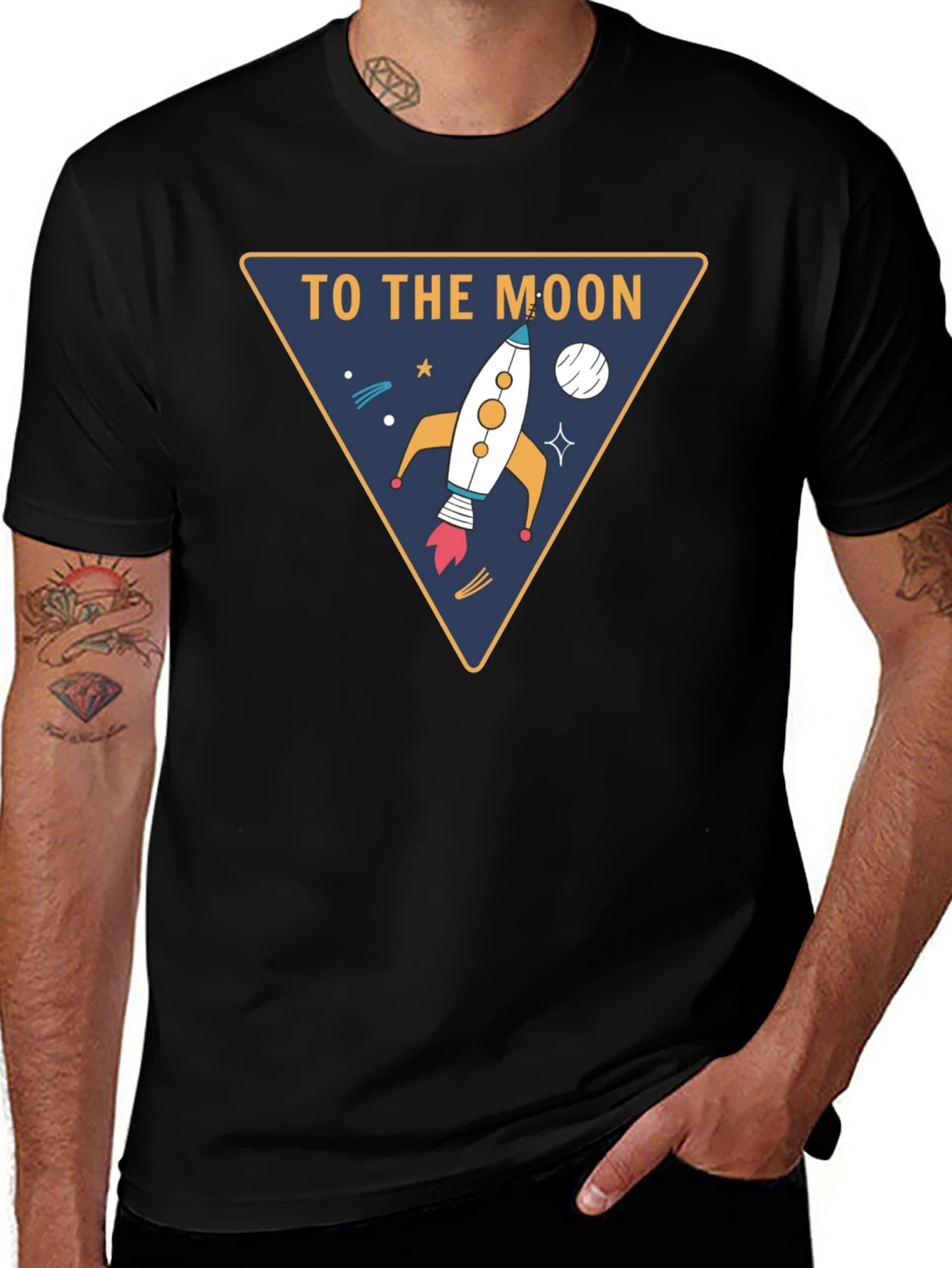 To The Moon Rocket T-Shirt - Black Tee