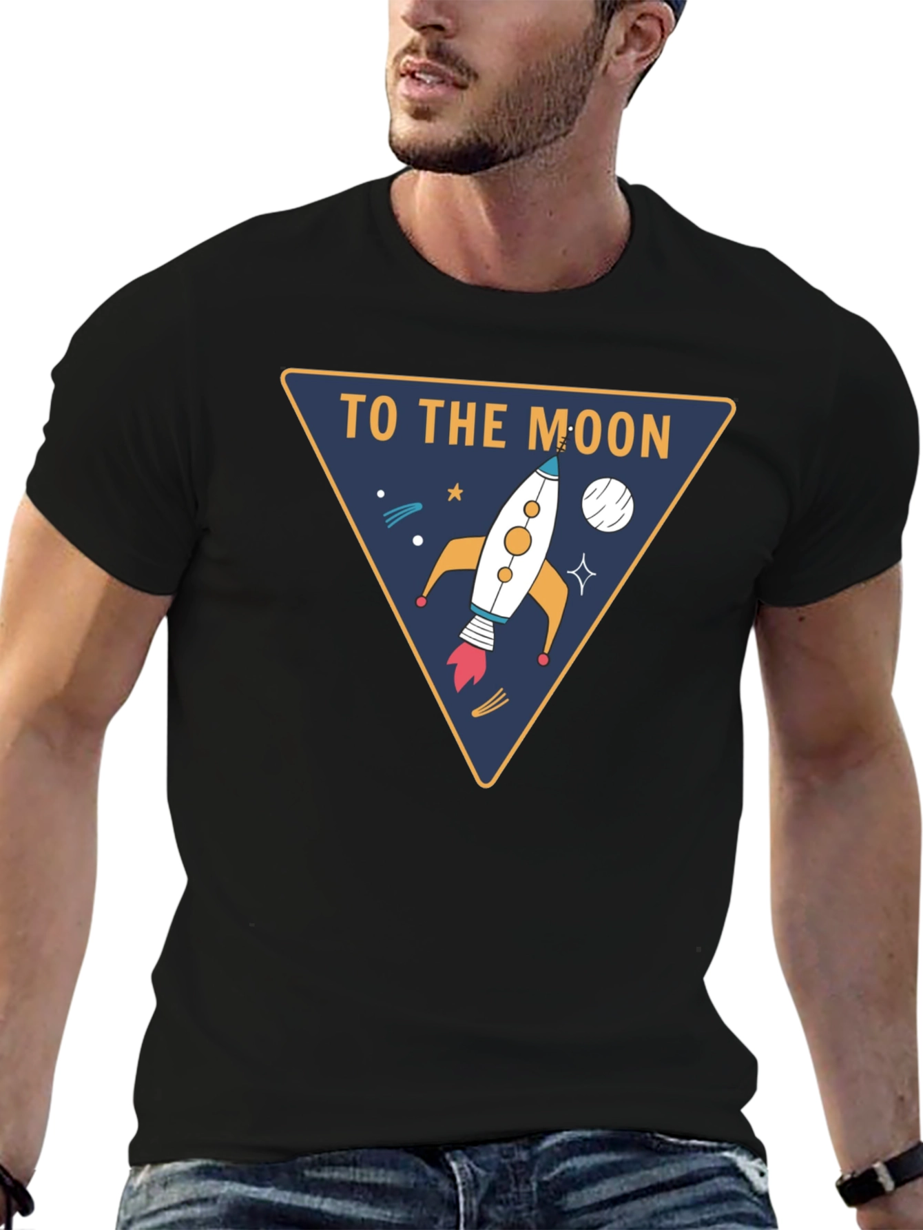 To The Moon Rocket T-Shirt - Black Tee
