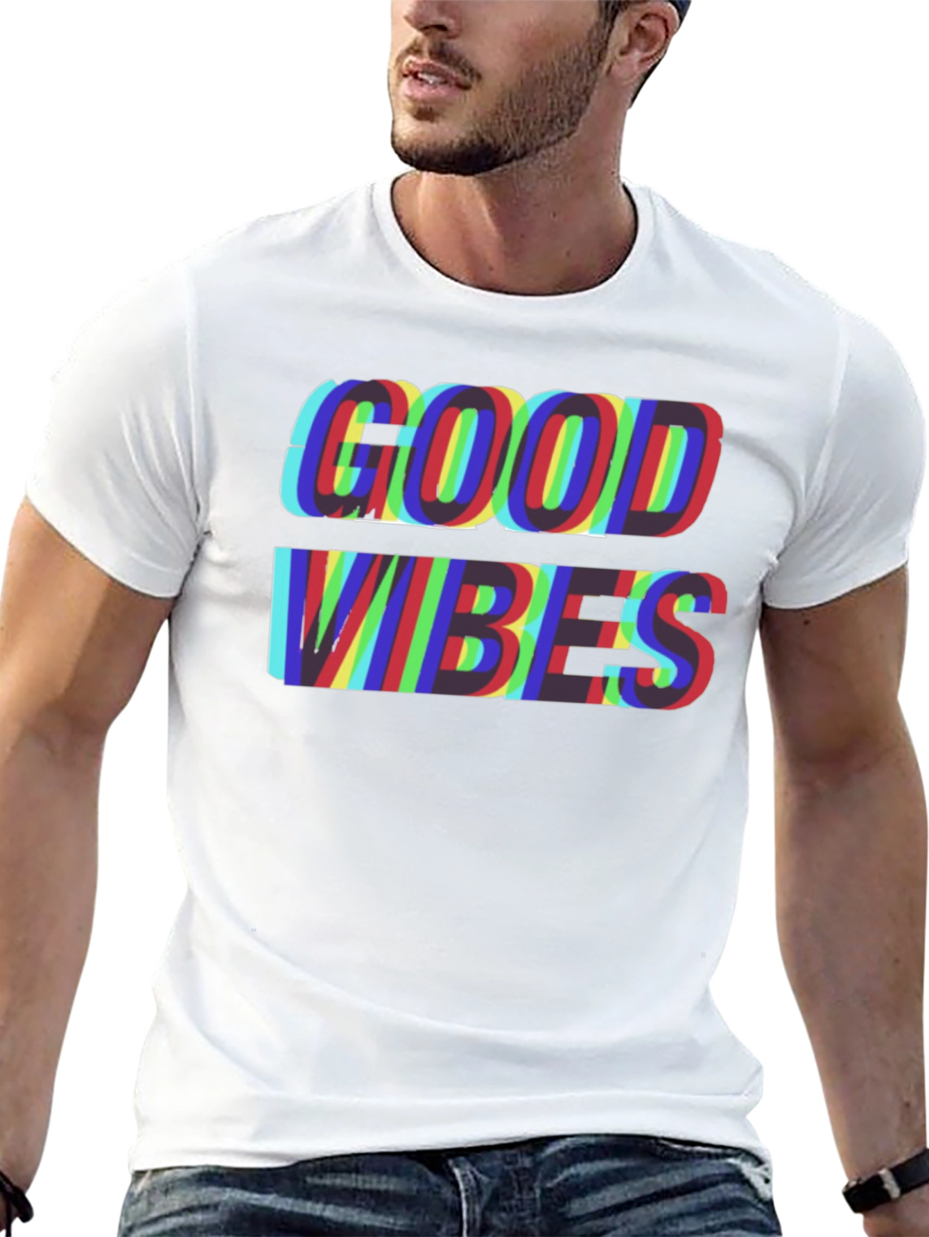Good Vibes Glitch Tee - Stylish Mens Black T-Shirt