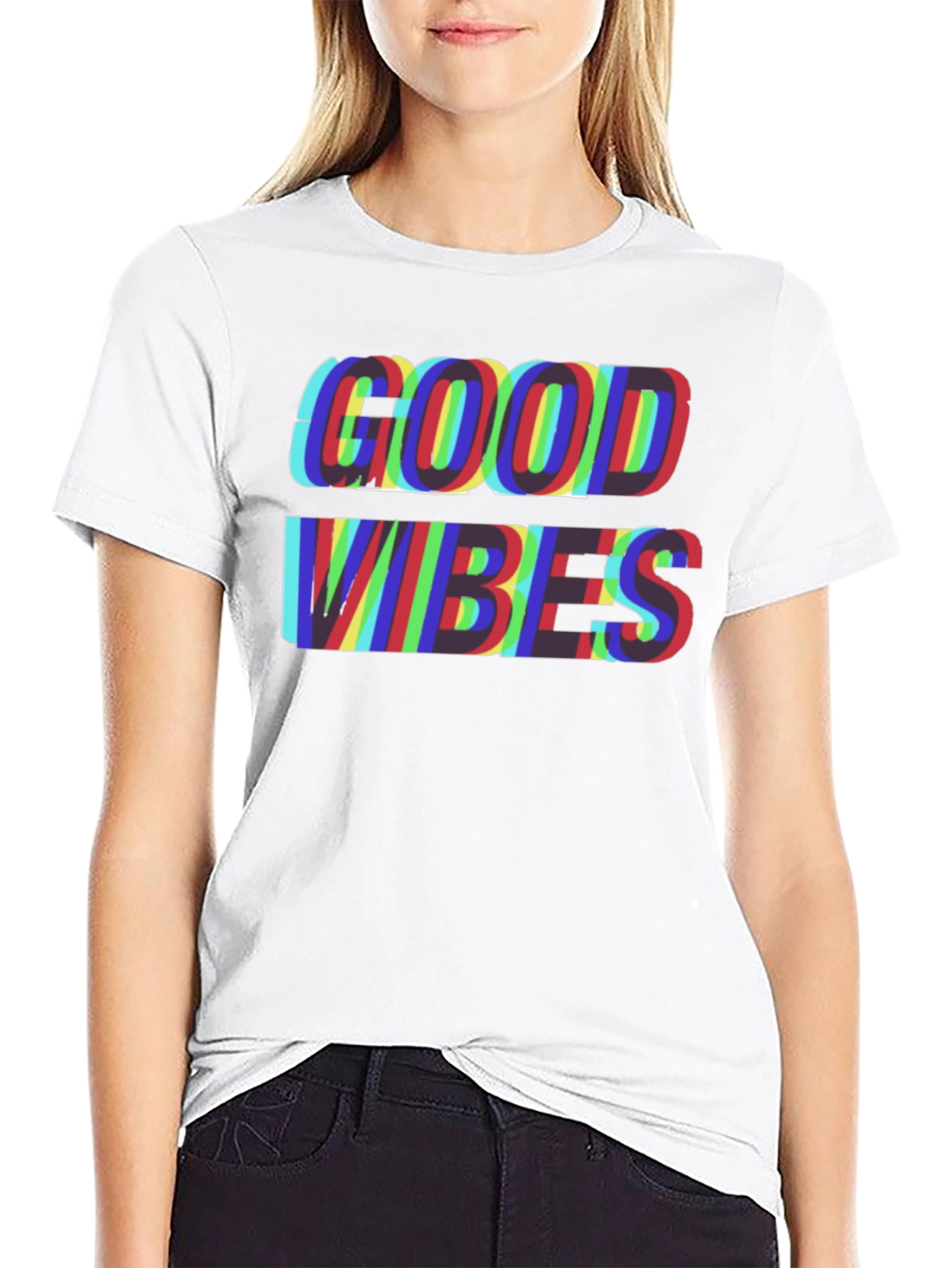 Good Vibes Glitch Tee - Stylish Mens Black T-Shirt