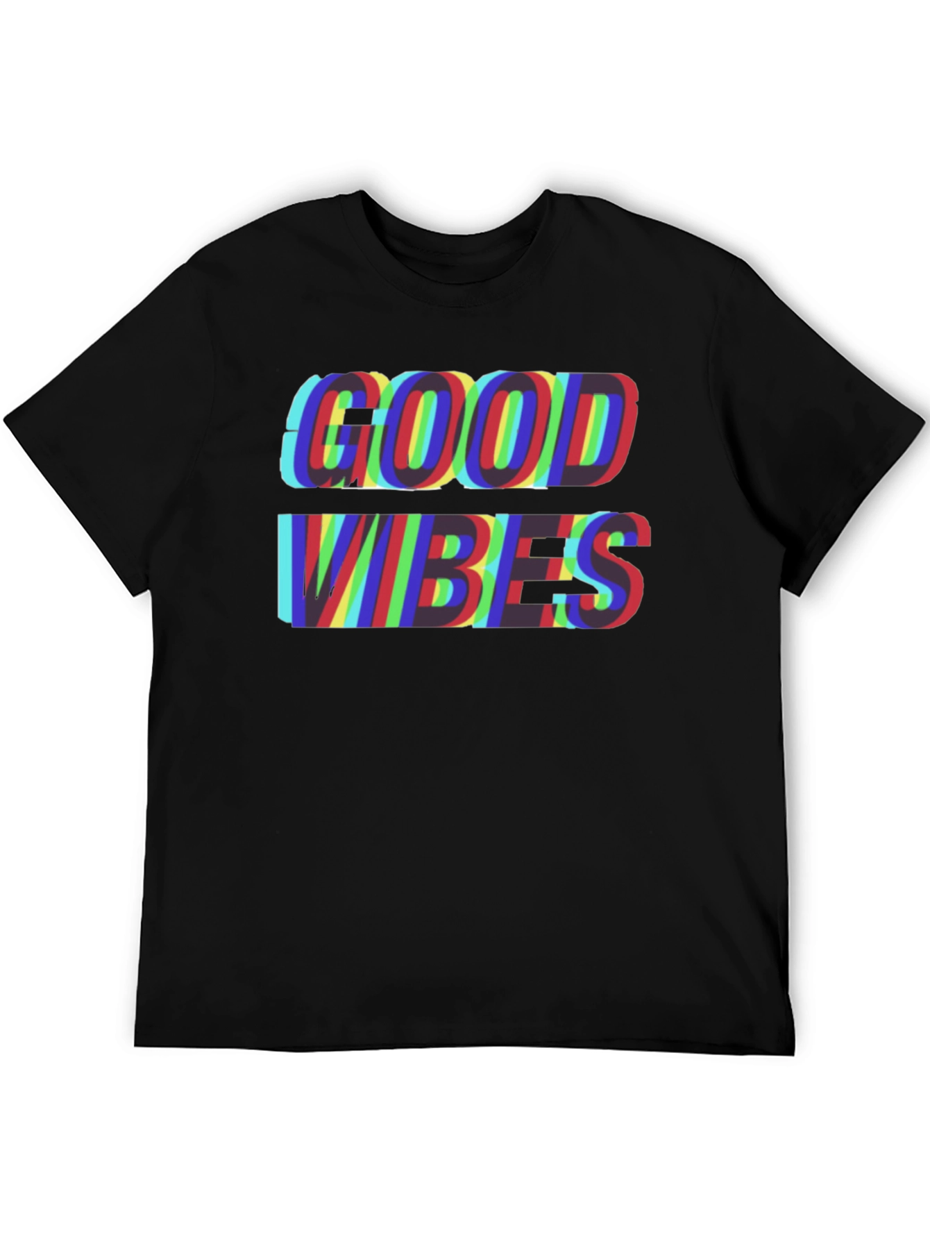 Good Vibes Glitch Tee - Stylish Mens Black T-Shirt