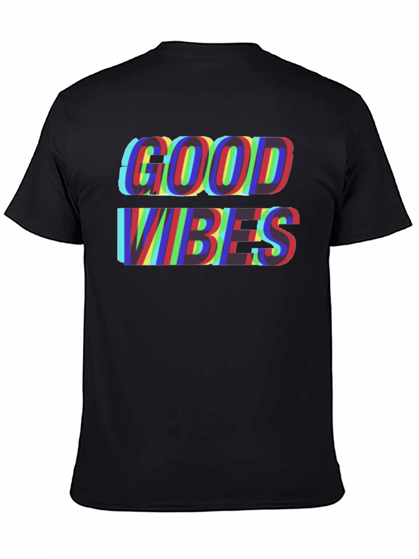 Good Vibes Glitch Tee - Stylish Mens Black T-Shirt