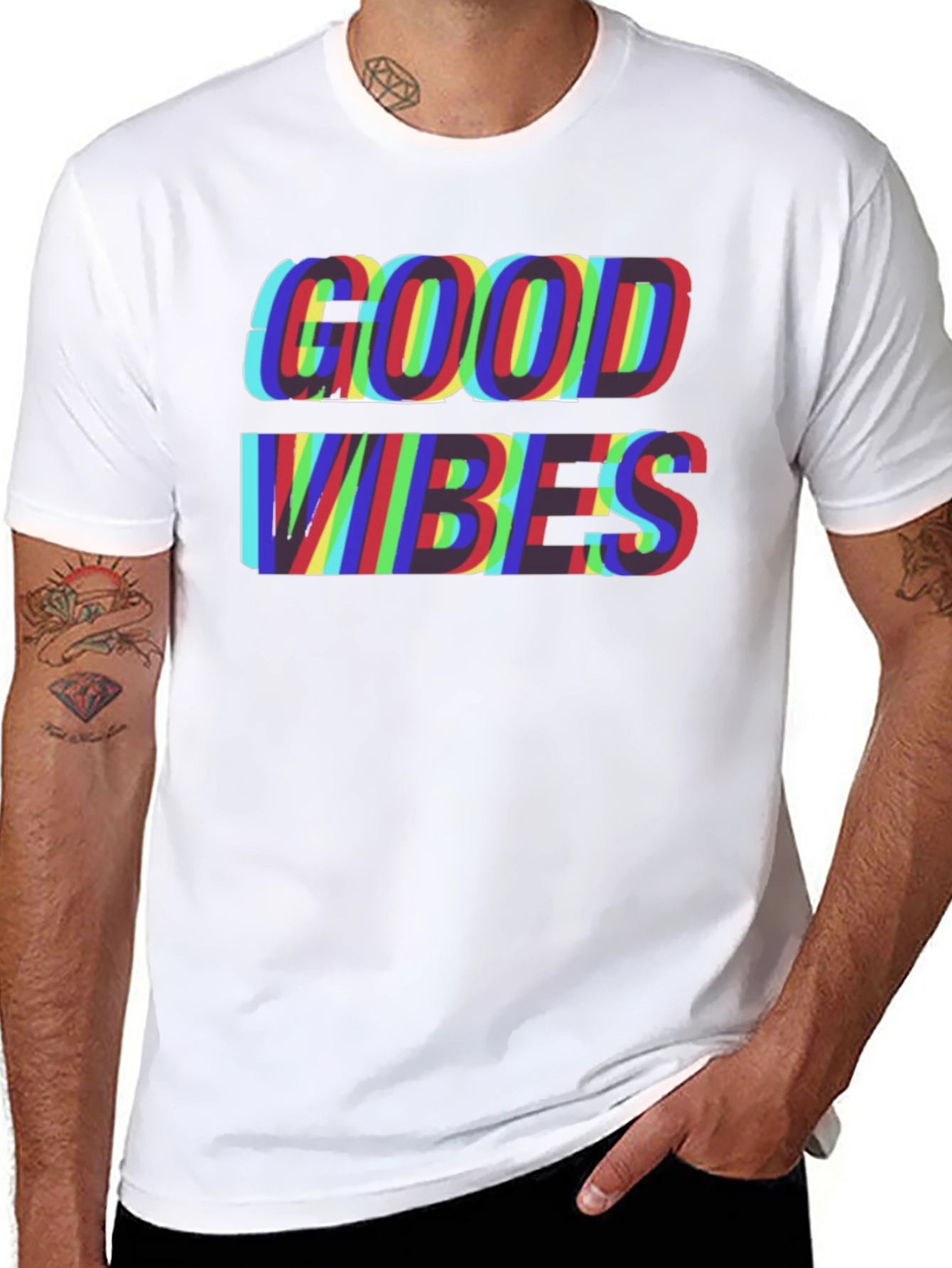 Good Vibes Glitch Tee - Stylish Mens Black T-Shirt