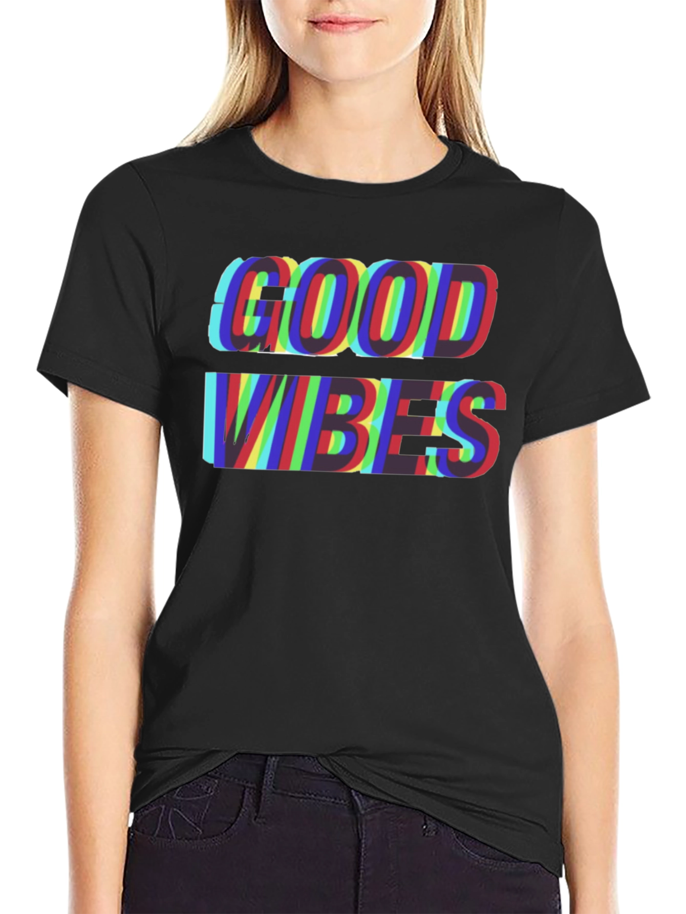 Good Vibes Glitch Tee - Stylish Mens Black T-Shirt