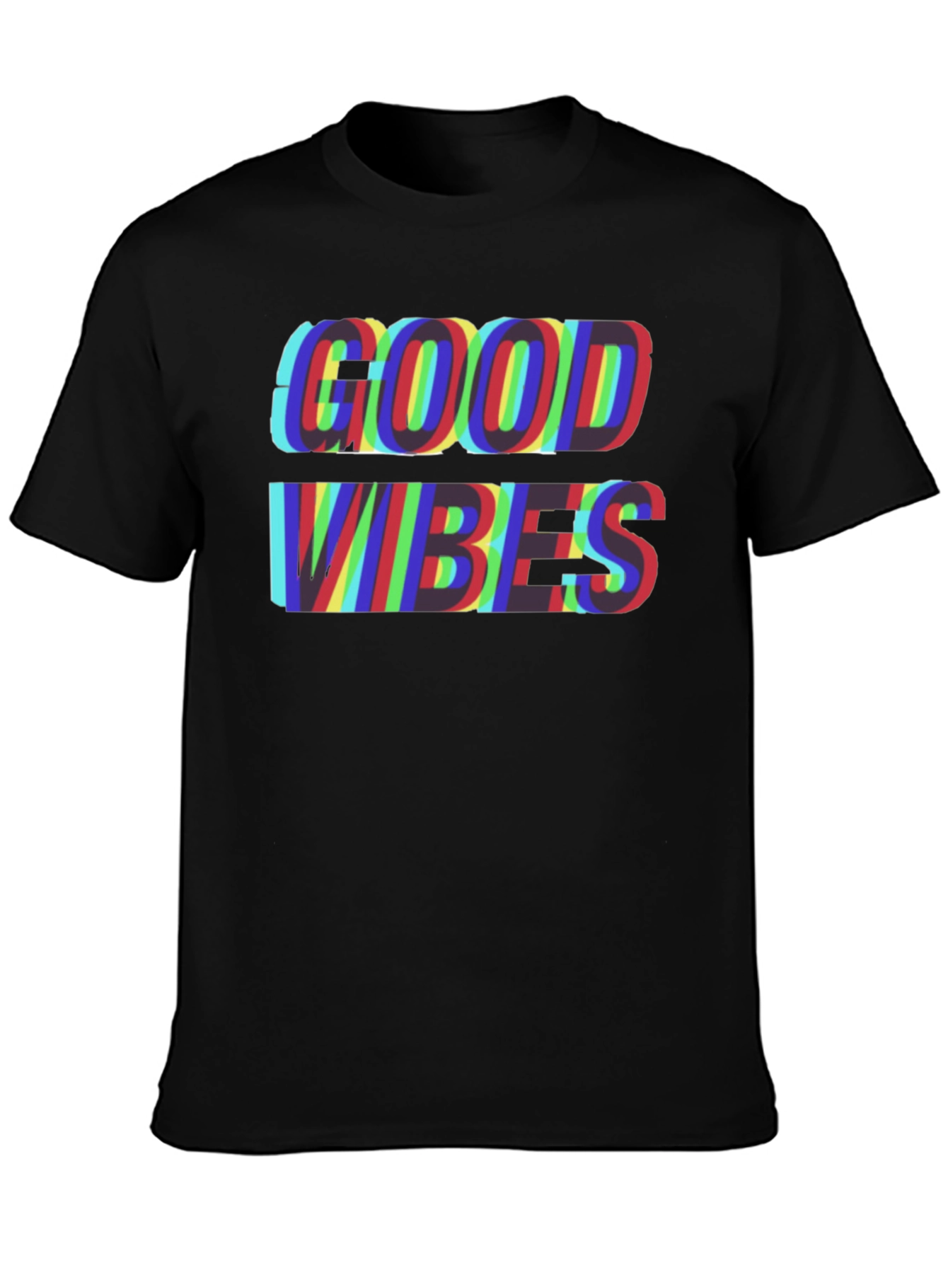 Good Vibes Glitch Tee - Stylish Mens Black T-Shirt