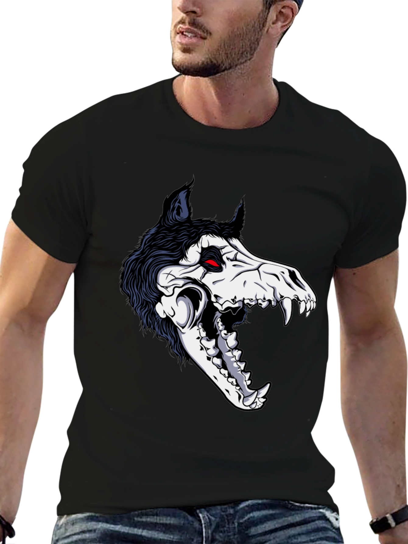Grim Reaper Wolf Skull Graphic Tee - Black
