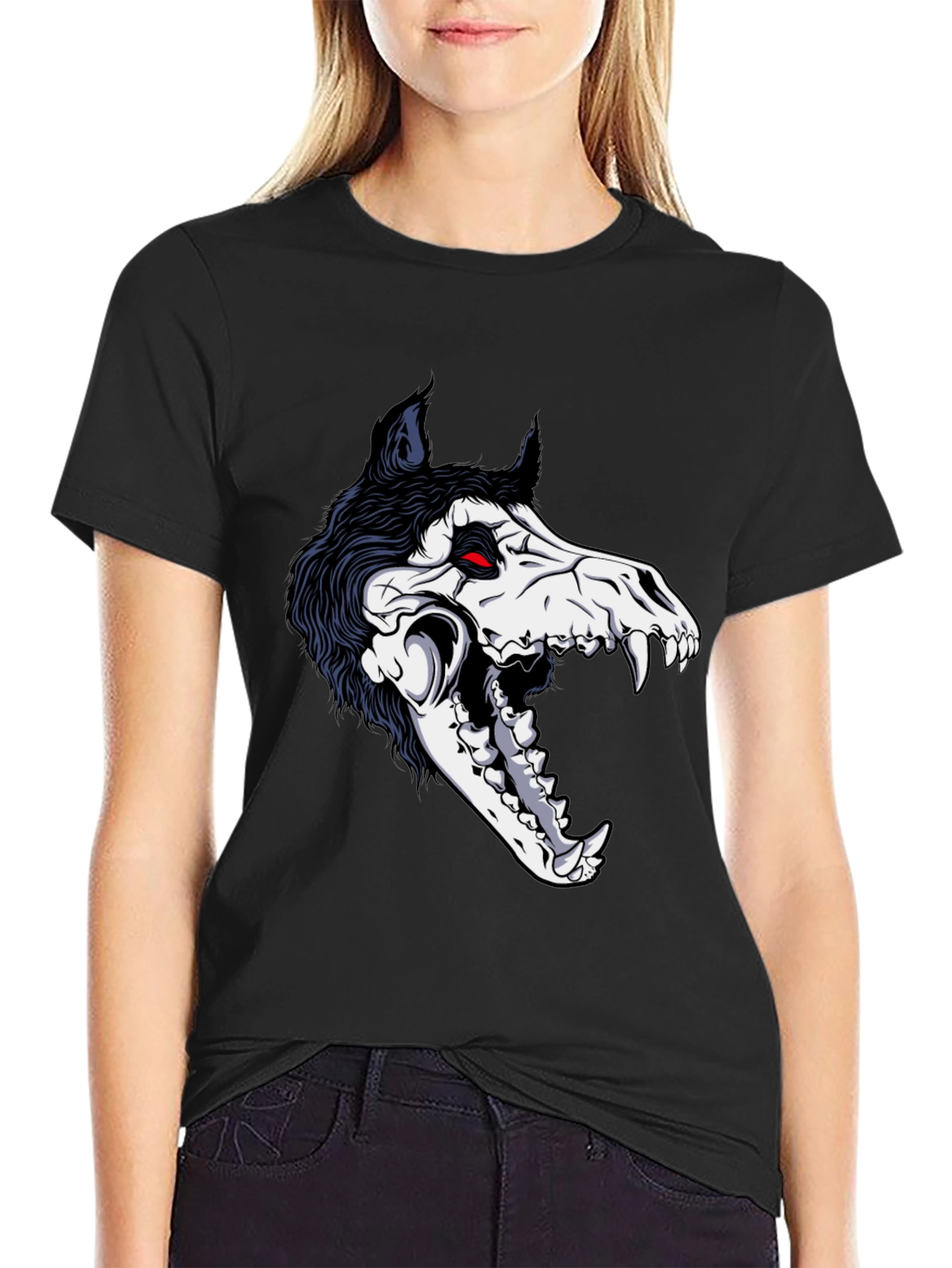 Grim Reaper Wolf Skull Graphic Tee - Black