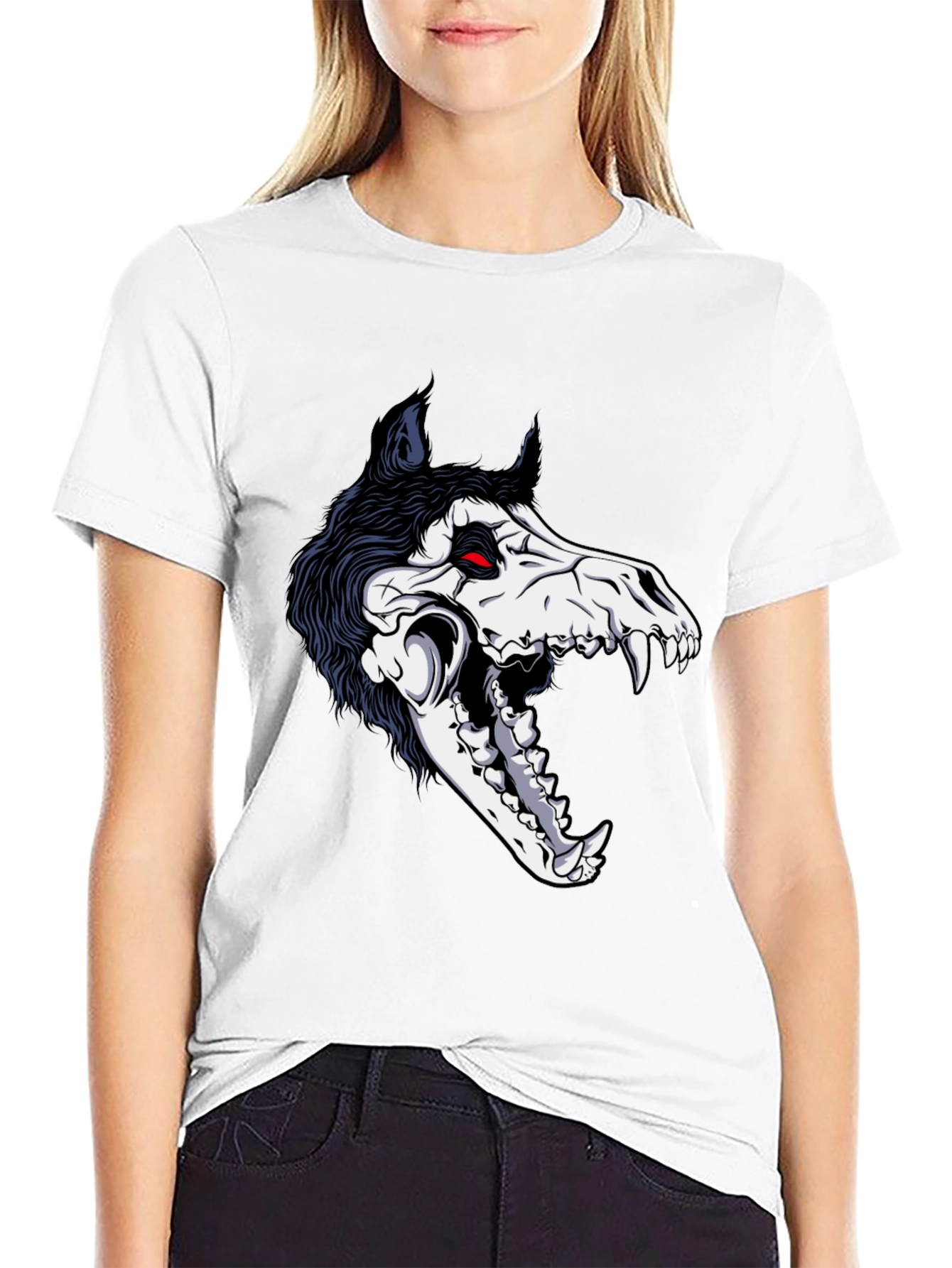 Grim Reaper Wolf Skull Graphic Tee - Black
