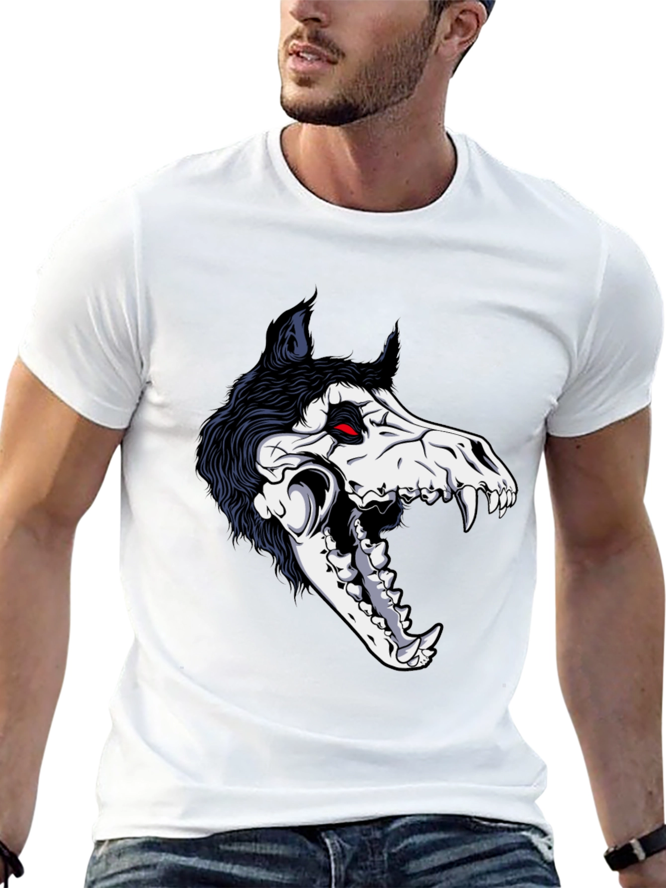 Grim Reaper Wolf Skull Graphic Tee - Black