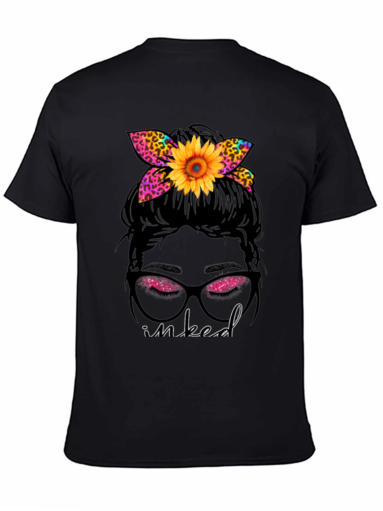 Inked Messy Bun Sunflower Leopard Print Tee