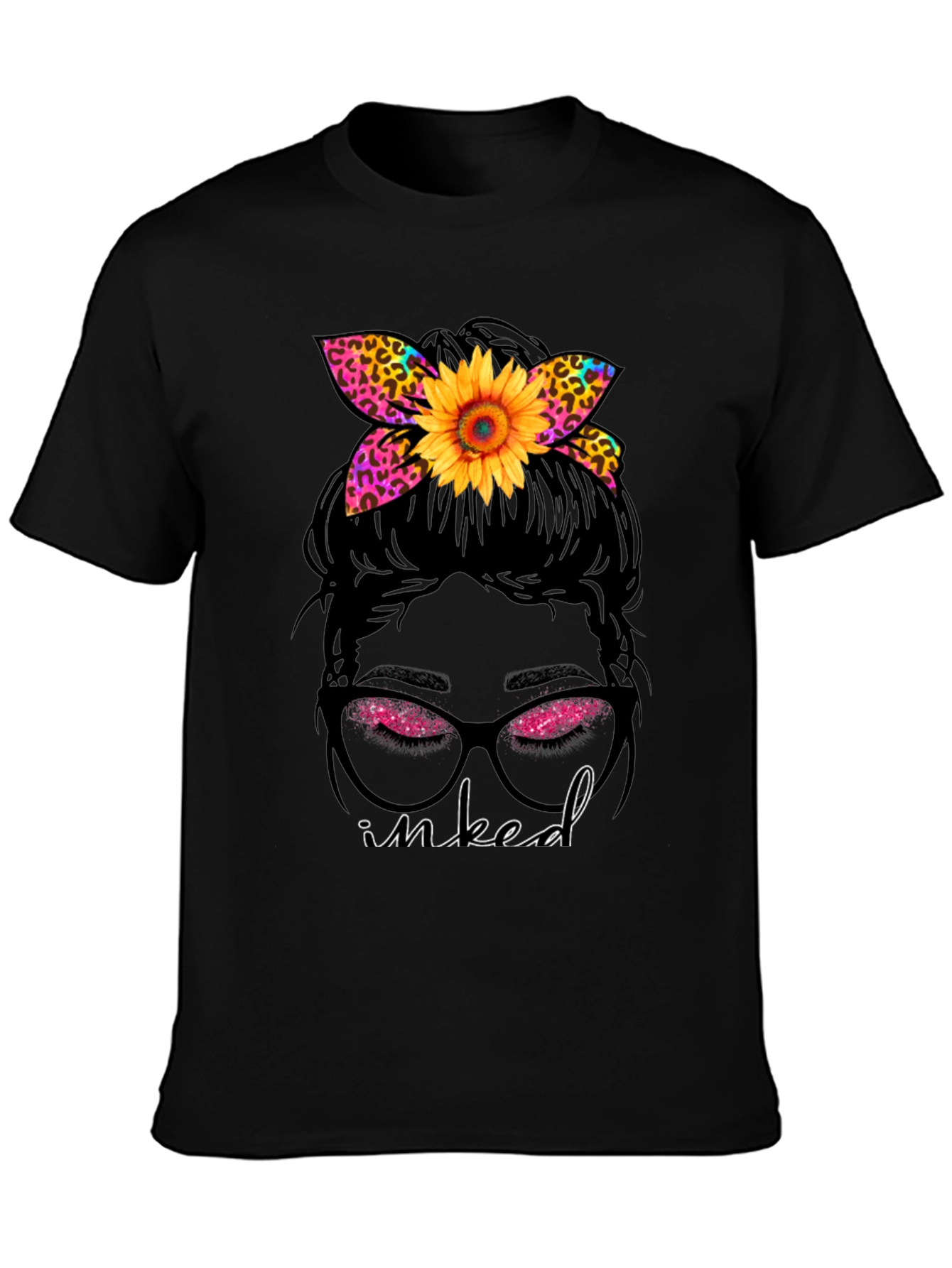 Inked Messy Bun Sunflower Leopard Print Tee