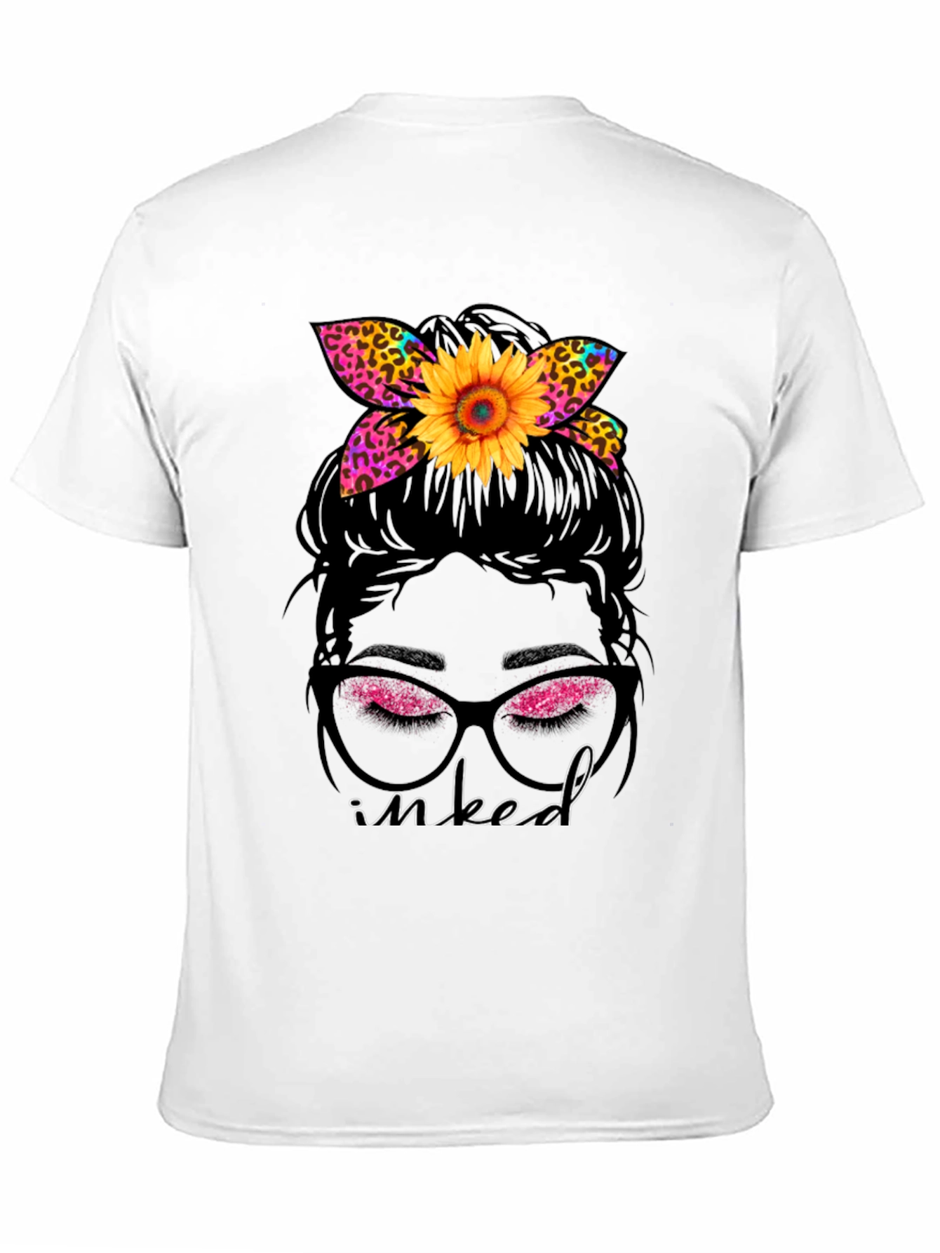 Inked Messy Bun Sunflower Leopard Print Tee