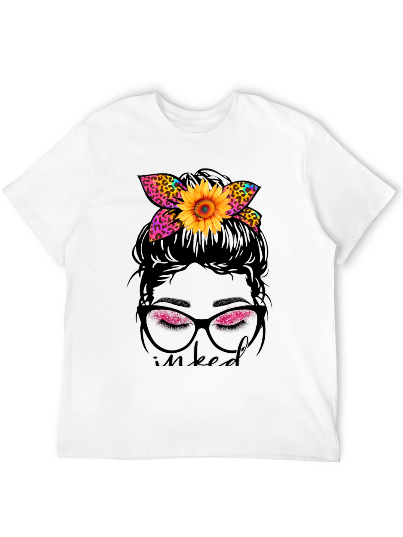 Inked Messy Bun Sunflower Leopard Print Tee