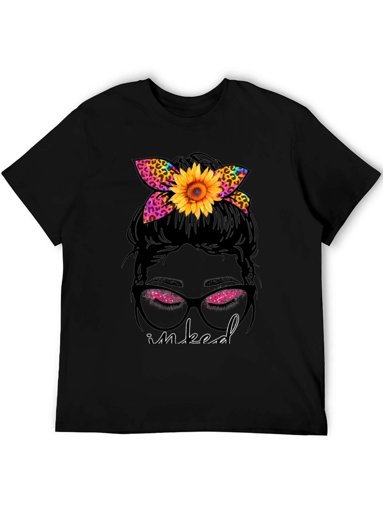 Inked Messy Bun Sunflower Leopard Print Tee