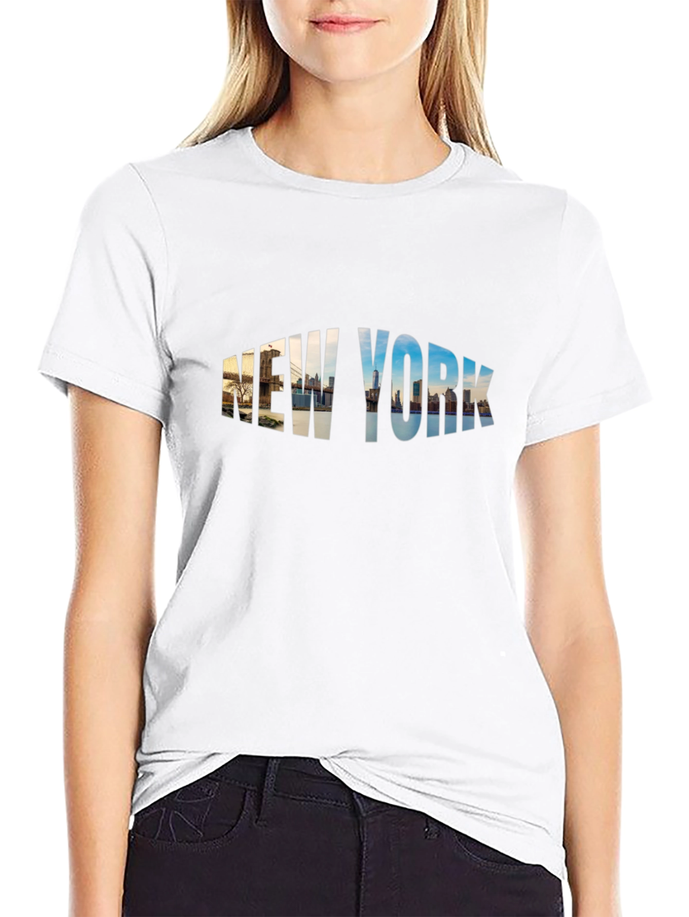 New York Skyline Graphic Print Black T-Shirt