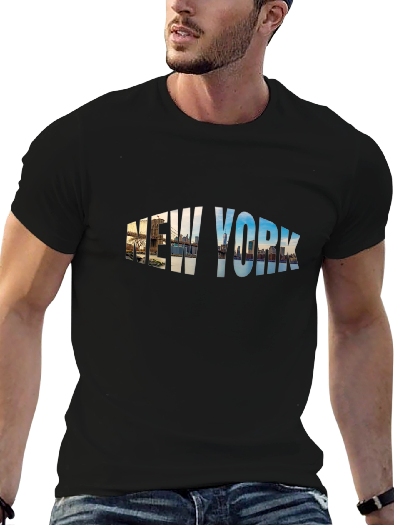 New York Skyline Graphic Print Black T-Shirt