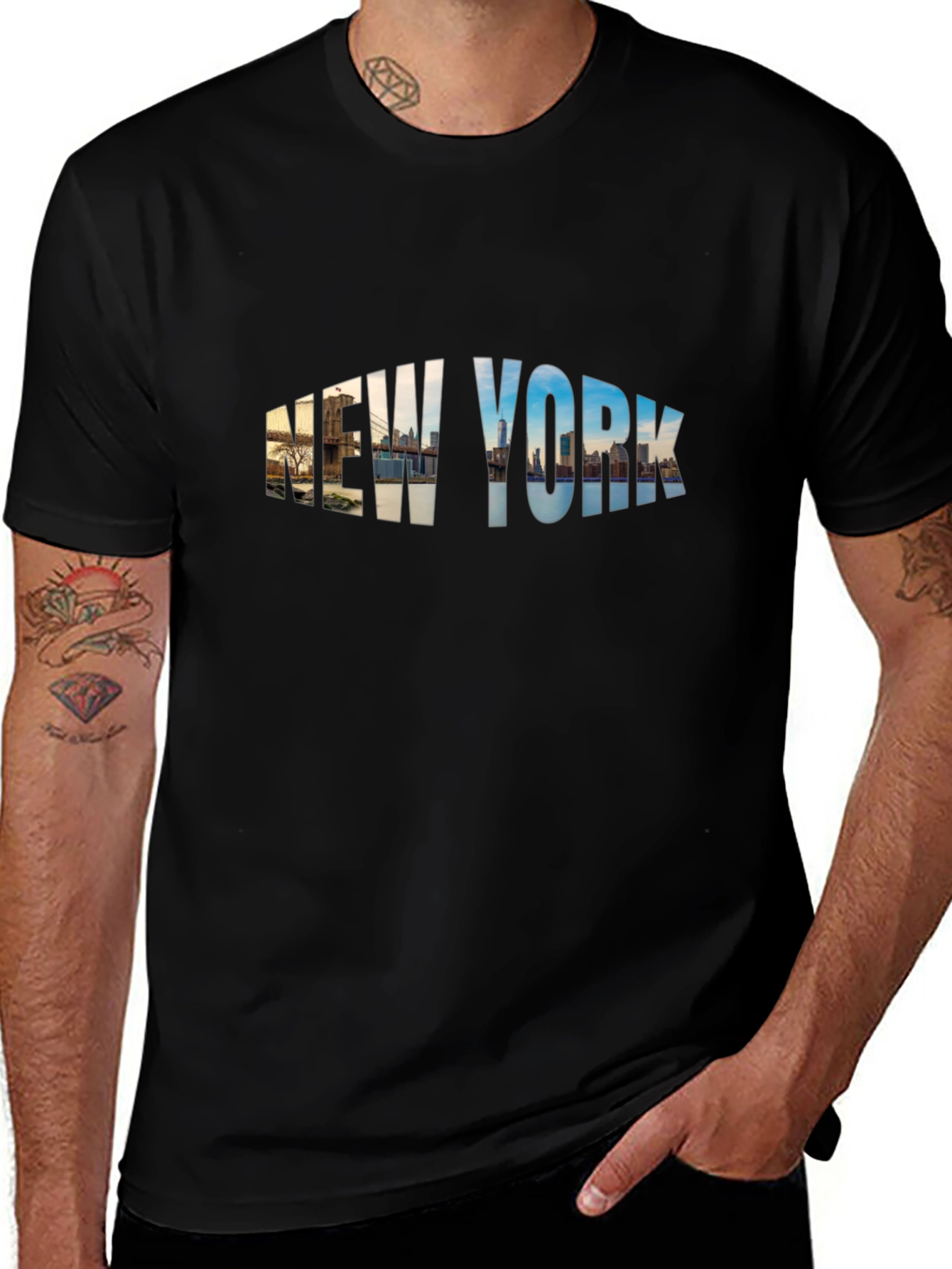 New York Skyline Graphic Print Black T-Shirt