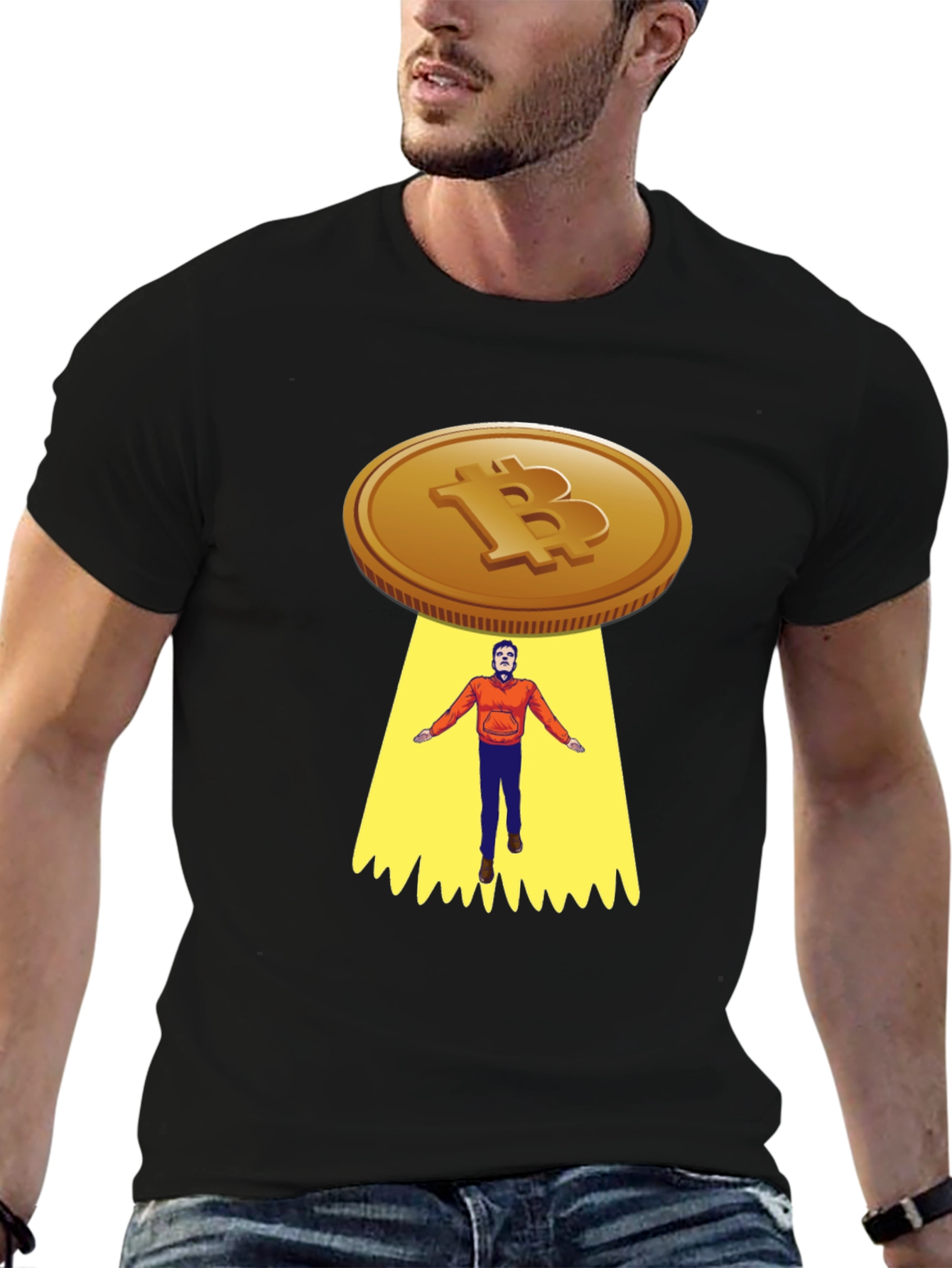Bitcoin UFO Abduction Graphic T-Shirt
