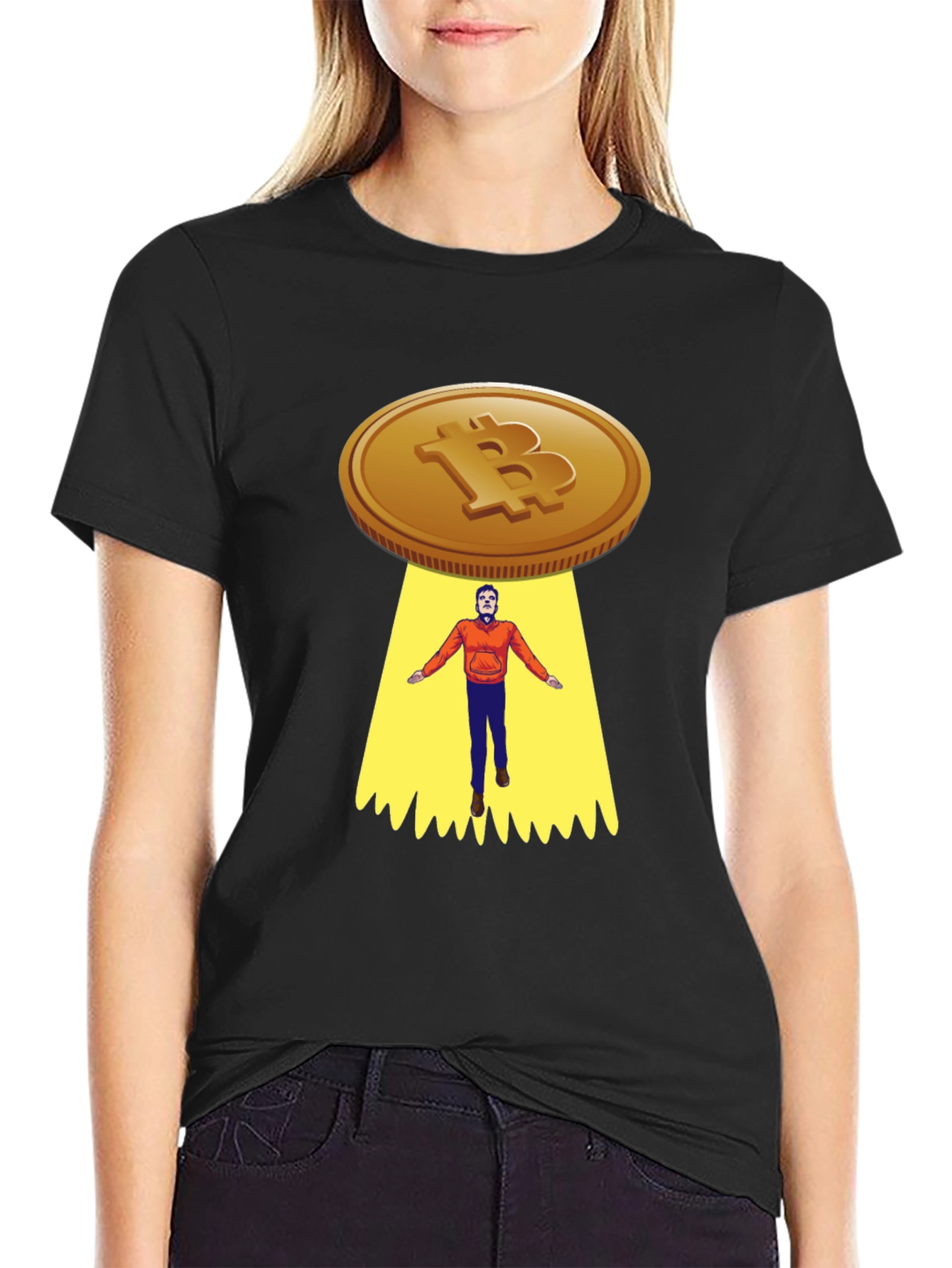 Bitcoin UFO Abduction Graphic T-Shirt
