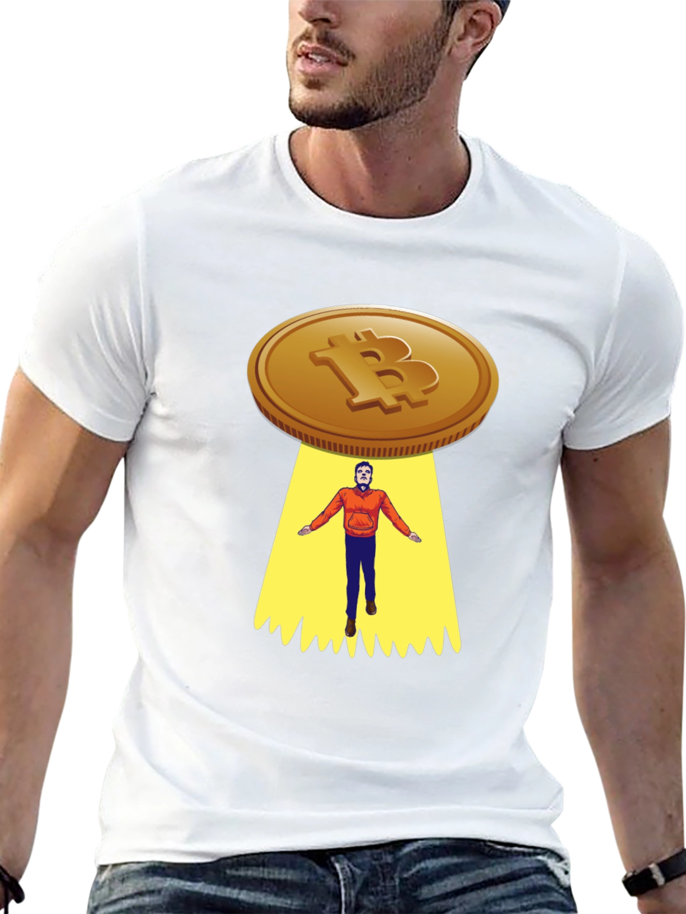 Bitcoin UFO Abduction Graphic T-Shirt