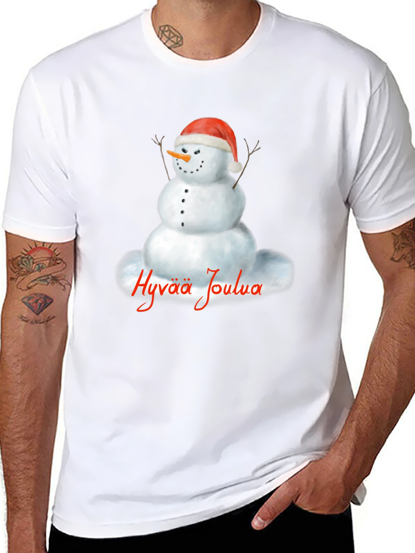 Hyvaa Joulua Snowman T-Shirt - Holiday Tee