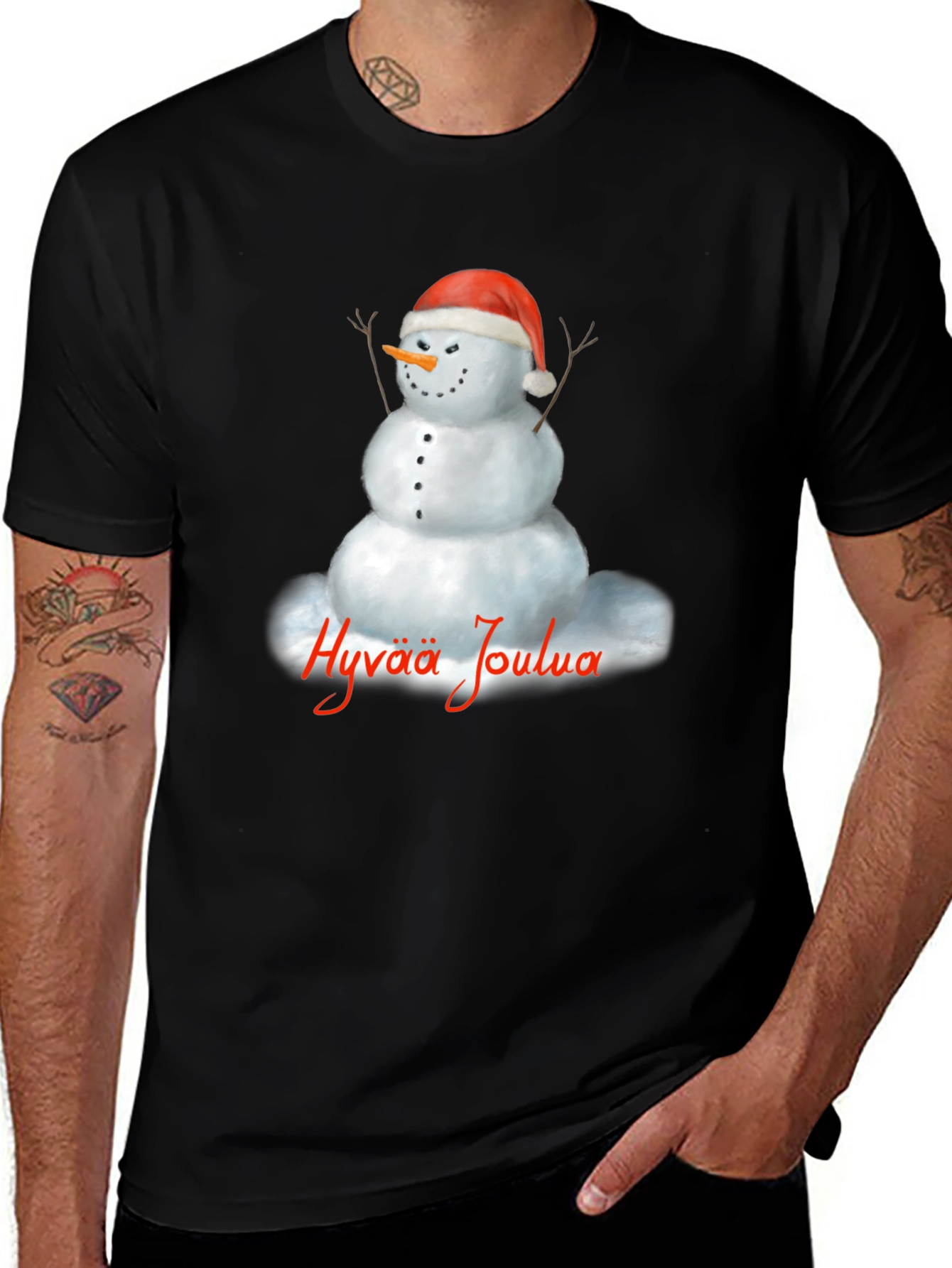 Hyvaa Joulua Snowman T-Shirt - Holiday Tee