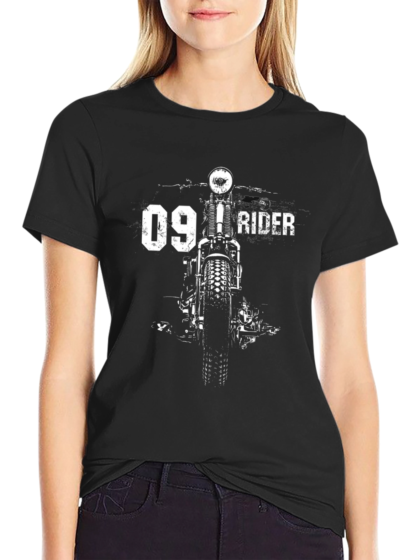 Motorcycle Rider Graphic Tee - Black Cotton
