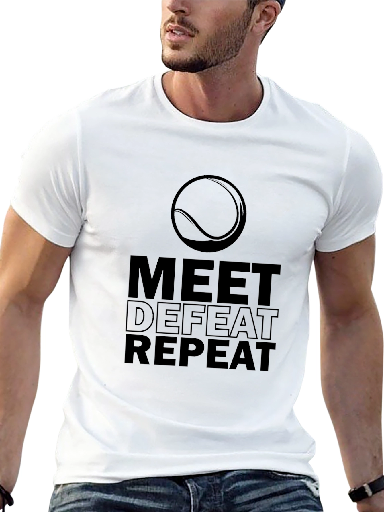 Meet Defeat Repeat Tennis Graphic T-Shirt